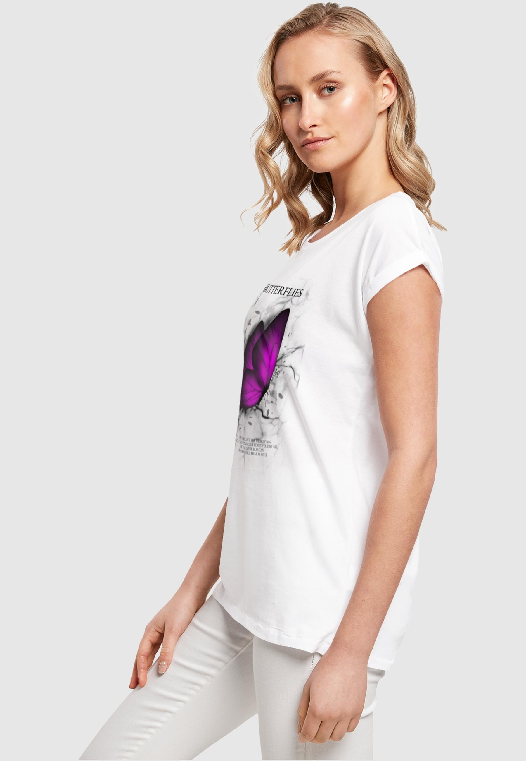 Merchcode T-Shirt »Merchcode Damen Ladies Butterflies Extended Shoulder Tee«, (1 tlg.)