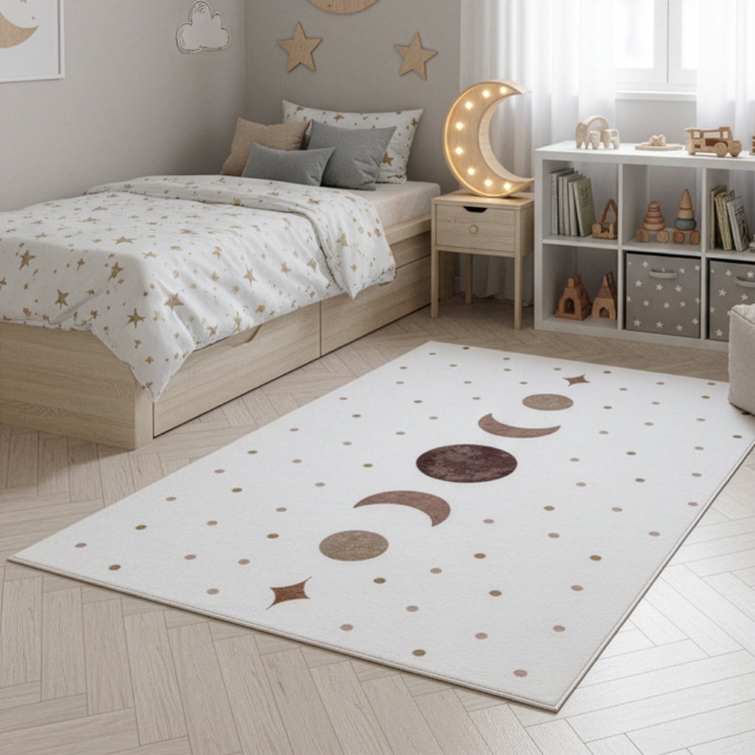 Ayyildiz Teppiche Kinderteppich "COCO 1136, auch in rund erhältlich" rechteckig 8 mm Höhe Waschbar bei 30 C, rutschhemmend, OEKO-TEX zertifiziert, Sonne Mond