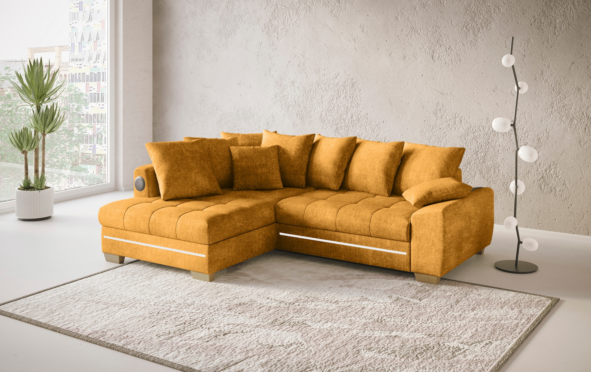 Mr. Couch Ecksofa »Nikita II, L-Form«, RGB-LED, Bluetooth-Soundsystem, wahlweise mit Bett, Bettkasten