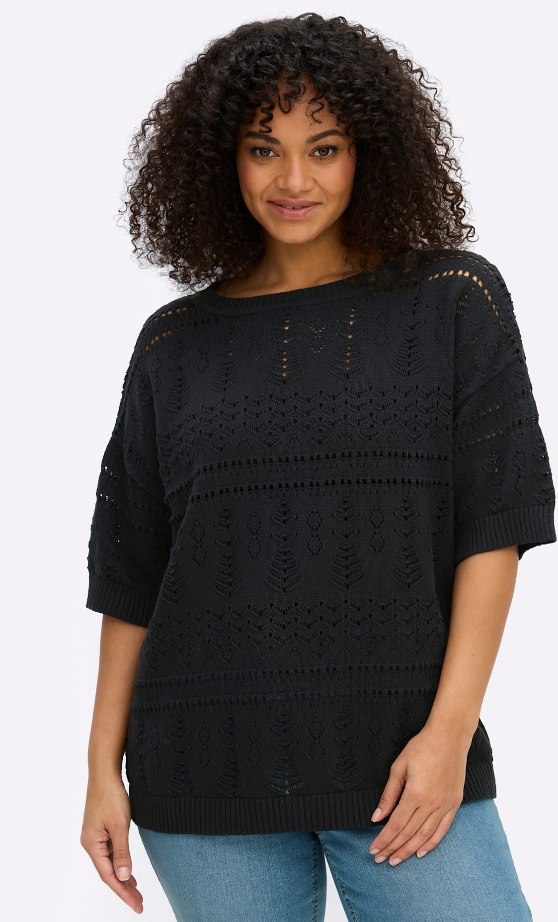 Sheego Ajourpullover "Kurzarm-Pullover"
