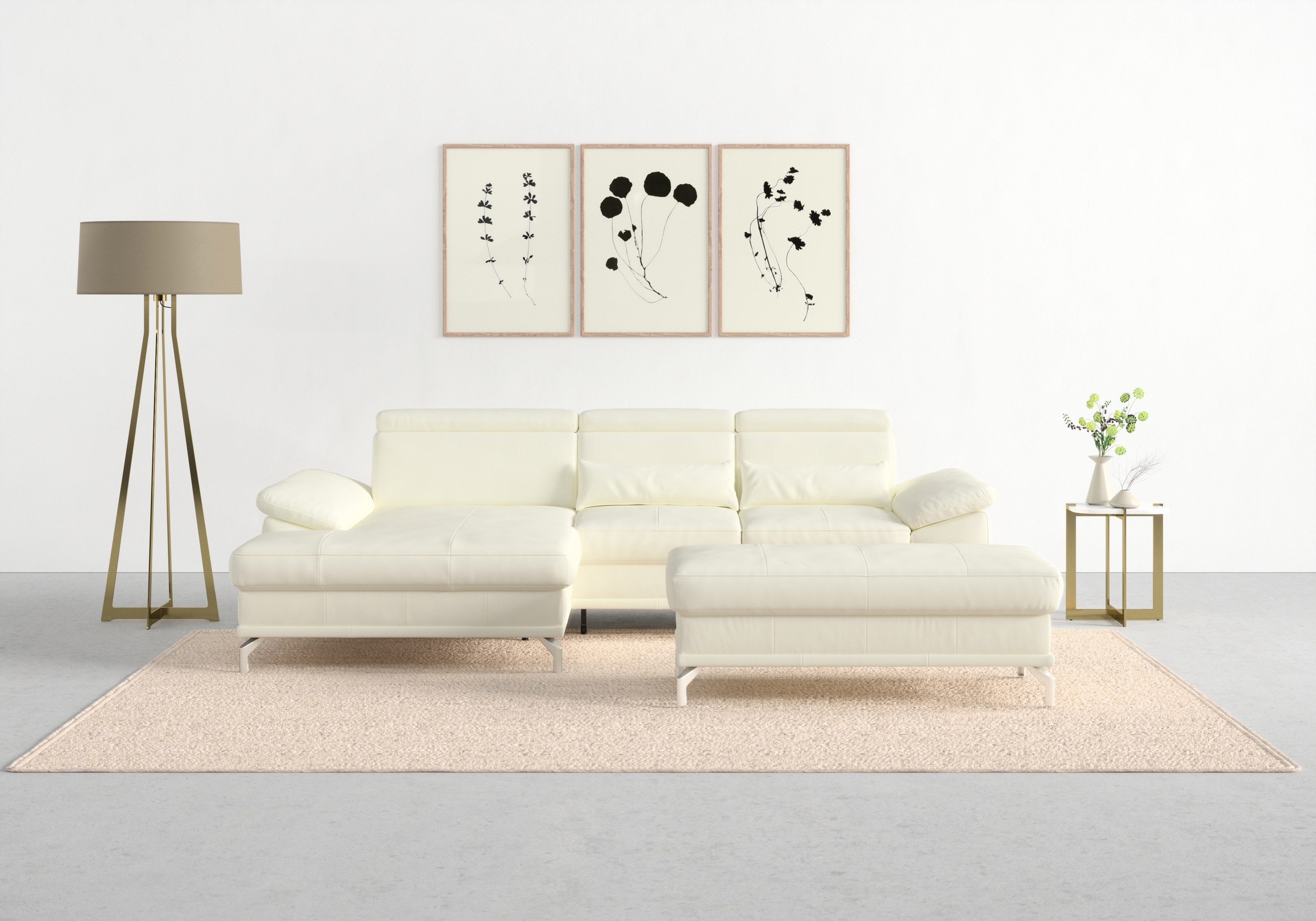 sit&more Ecksofa "Cabrio L-Form, B: 295 cm, mit Sitztiefen-, Arm- & Kopfteilverstellung" 2 Nierenkissen, Federkern, optional Schlaffunktion und Stauraum