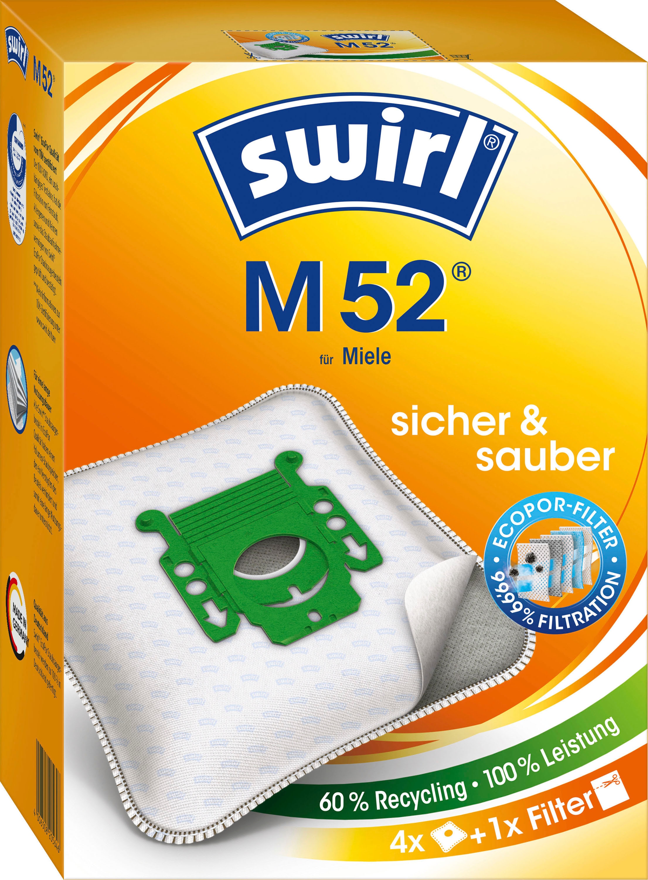 Swirl Staubsaugerbeutel "M 52", (Packung), 4er- Pack