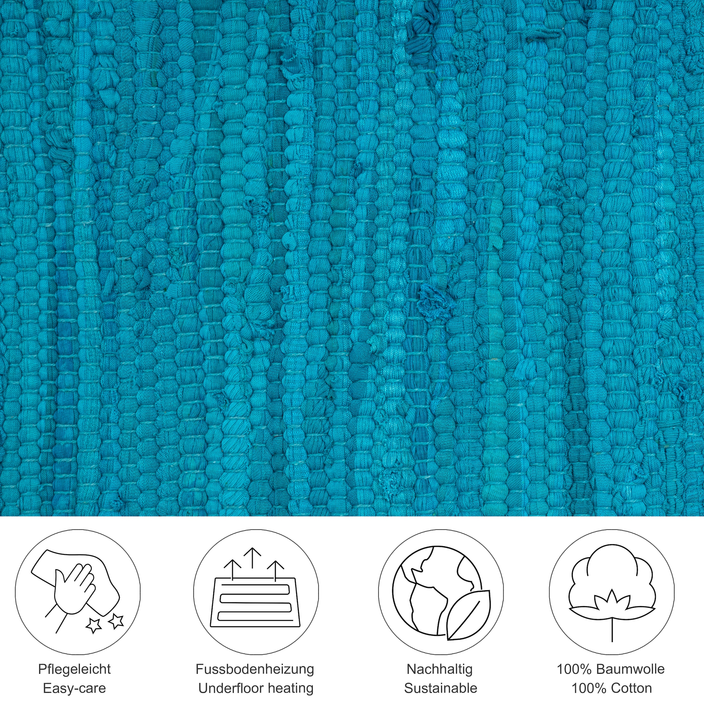 THEKO Teppich »Happy Cotton«, rechteckig, 5 mm Höhe, Handweb Teppich, Flachgewebe, reine Baumwolle, handgewebt, mit Fransen