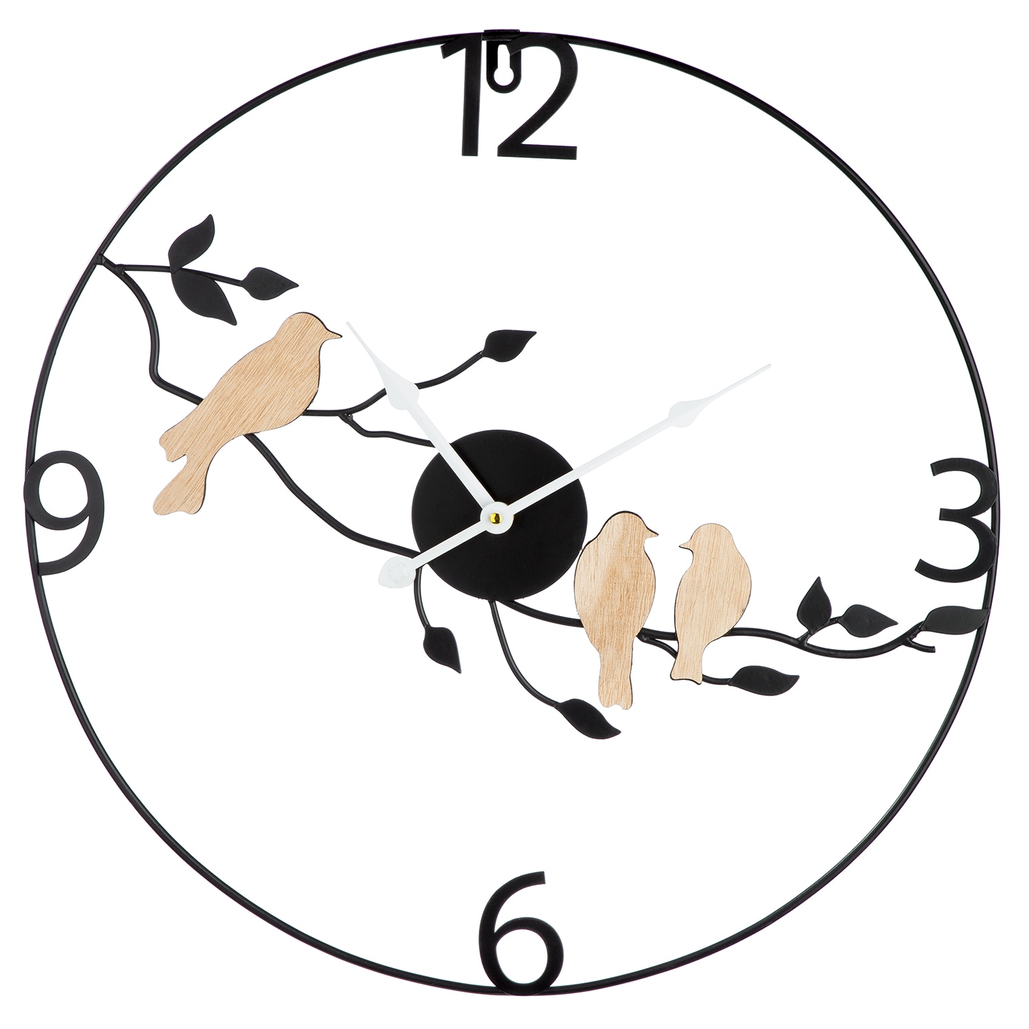 GILDE Wanduhr "Wanduhr rund Vögel auf Ast schwarz H. 50 cm"
