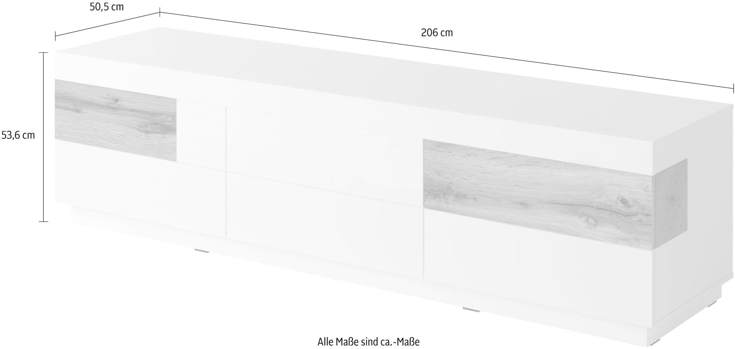 INOSIGN Lowboard »SILKE«, Breite 206 cm, Hochglanzfronten