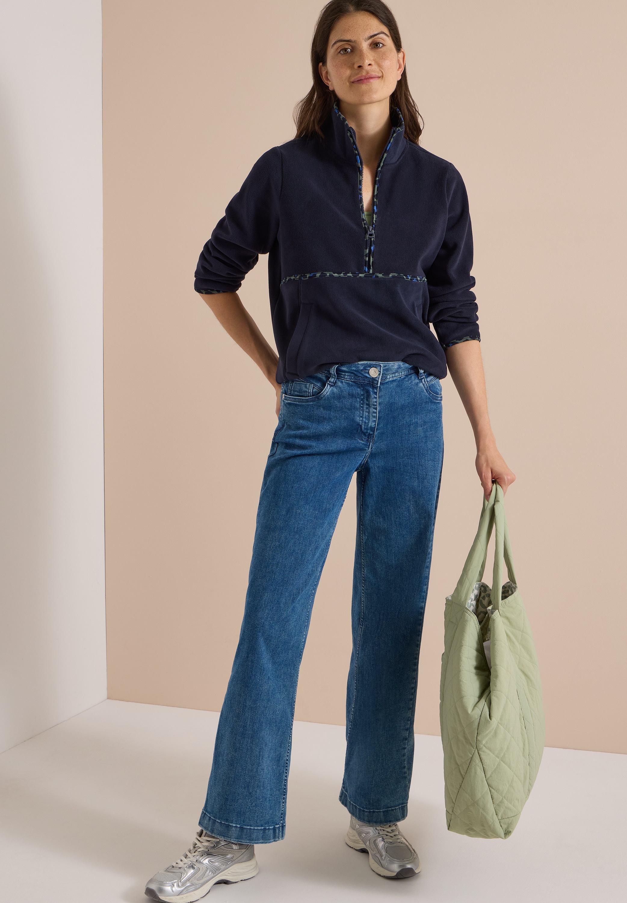 Cecil Fleecepullover , Kontrastfarbene Paspeln, Eingrifftaschen

