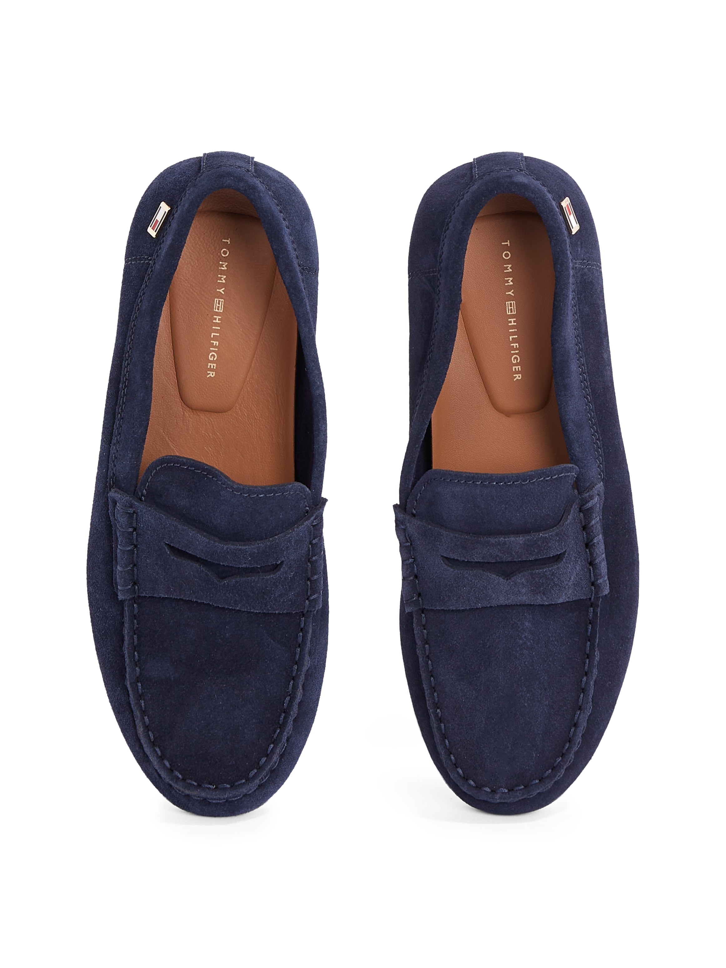Tommy Hilfiger Slipper »FLAG SOFT SUEDE DRIVER LOAFER«, Schlupfschuh, Bequemschuh, Mokassin, Flats mit modischen Zierriegel