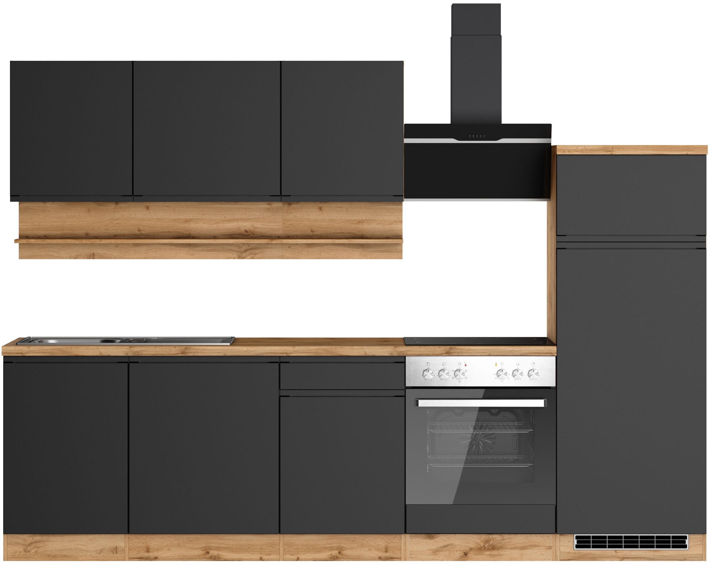 KOCHSTATION Küchenzeile "KS-Virginia,neu in verbesserter Ausführung" Arbeitsplatte 38 mm stark, Stauraum, Softclose, Breite 280 cm, Soft-Close, wahlweise mit E-Geräten