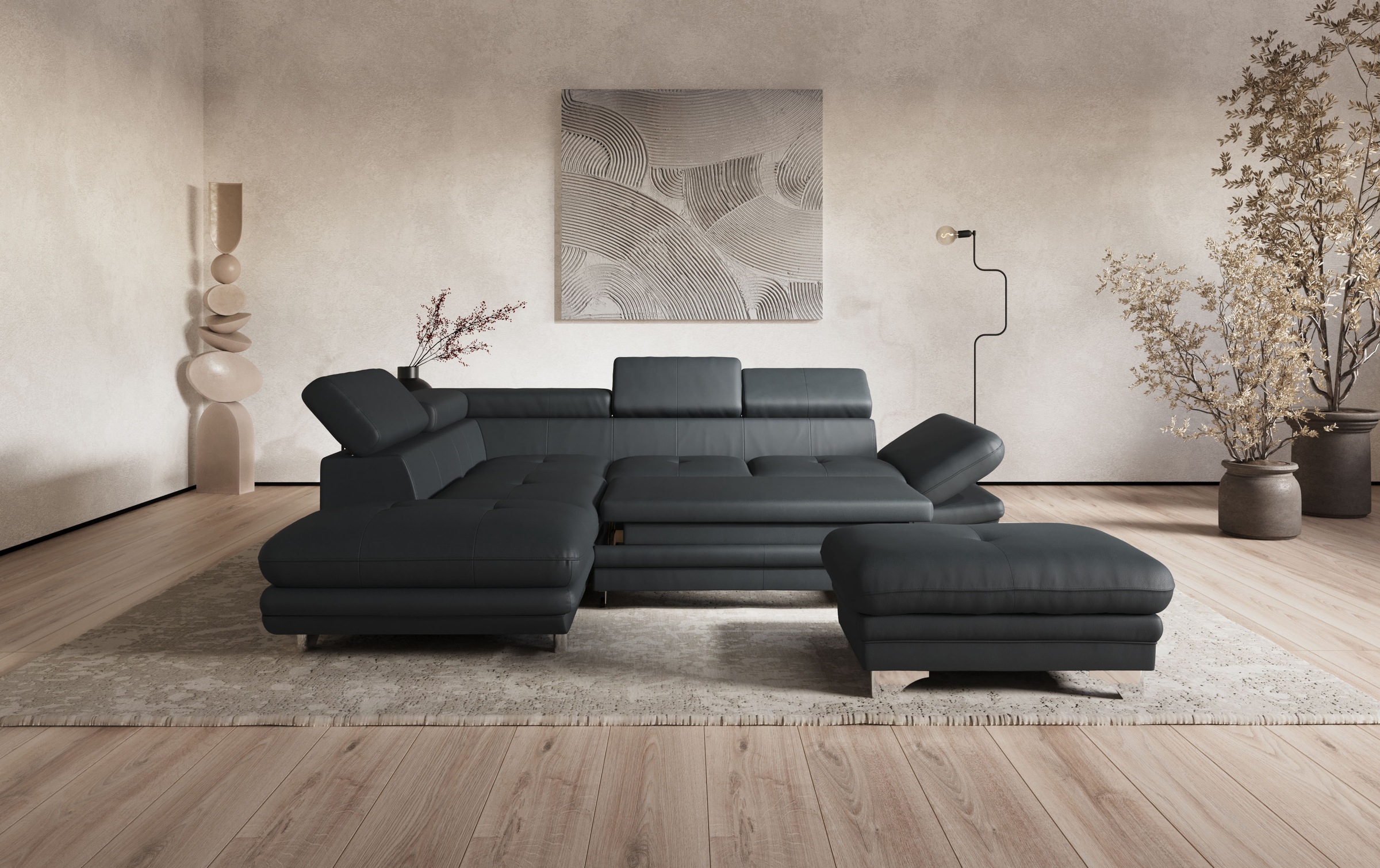 COTTA Ecksofa "Enterprise L-Form, B: 277 cm x L: 238 cm, bequeme Wellenunterfederung" Arm- & Kopfteilverstellung, optional Schlaffunktion