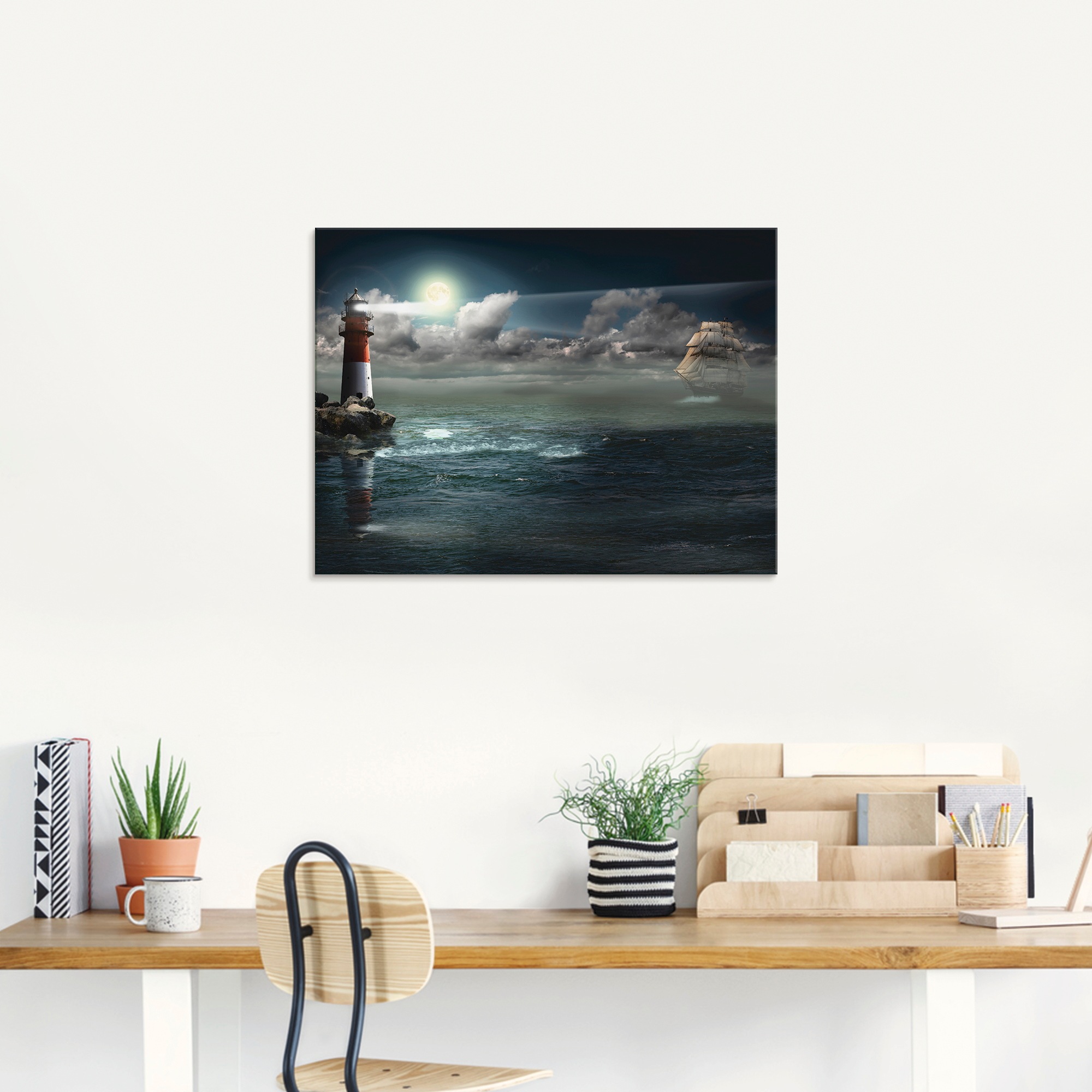 Artland Glasbild "Leuchtturm unter Beleuchtung" Gebäude 1 Stk. tlg. in vers günstig online kaufen