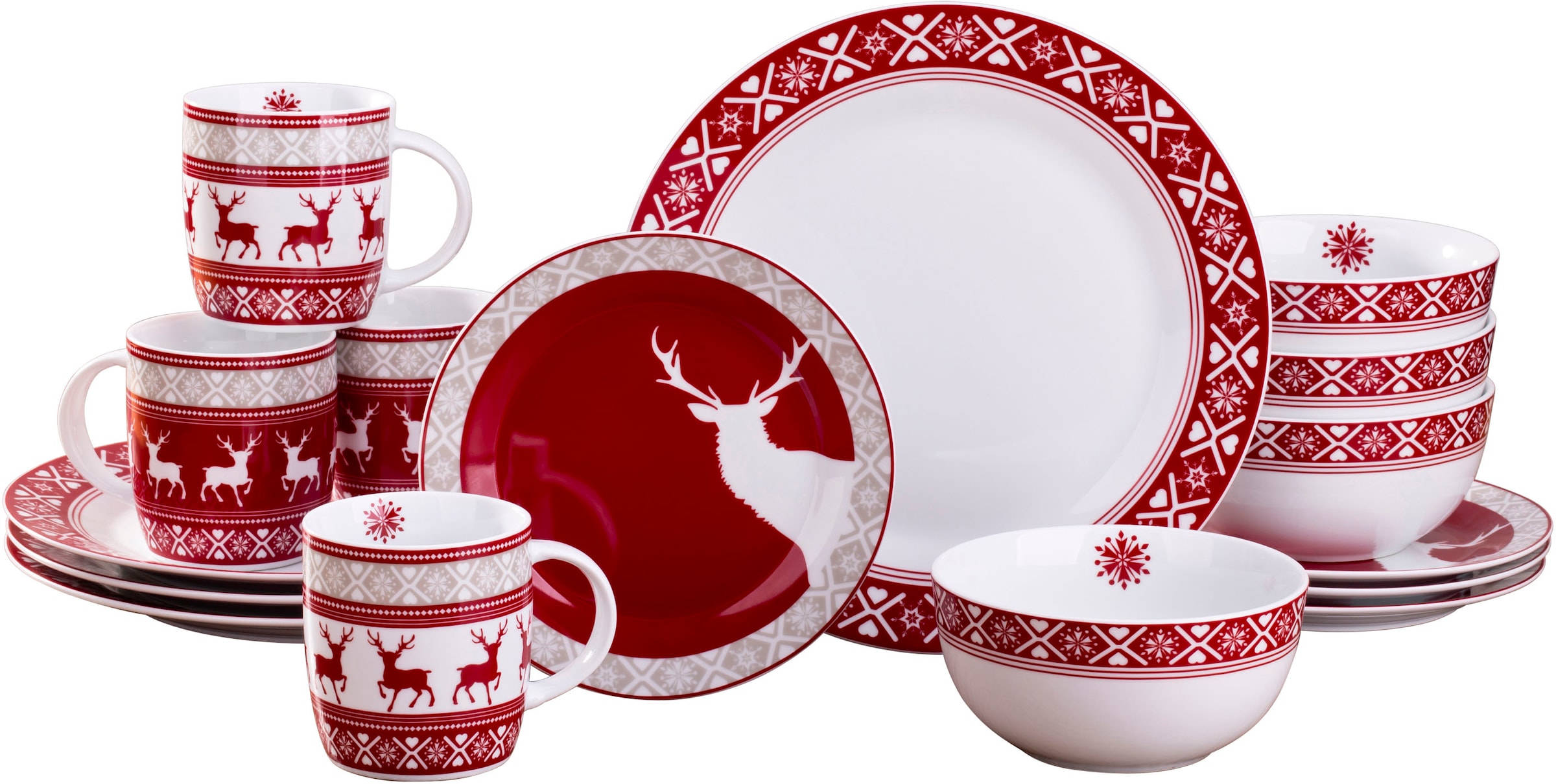 Retsch Arzberg Kombiservice »Geschirr-Set, Service Nordic Reindeer, Winter, Advent, Weihnachten«, (Set, 16 tlg.), Rentier-Design, 16 Teile, für 4 Personen