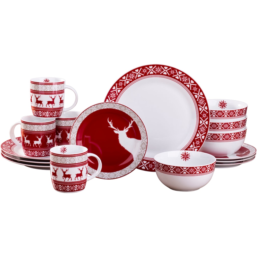 Retsch Arzberg Kombiservice »Geschirr-Set, Service Nordic Reindeer, Winter, Advent, Weihnachten«, (Set, 16 tlg.), Rentier-Design, 16 Teile, für 4 Personen