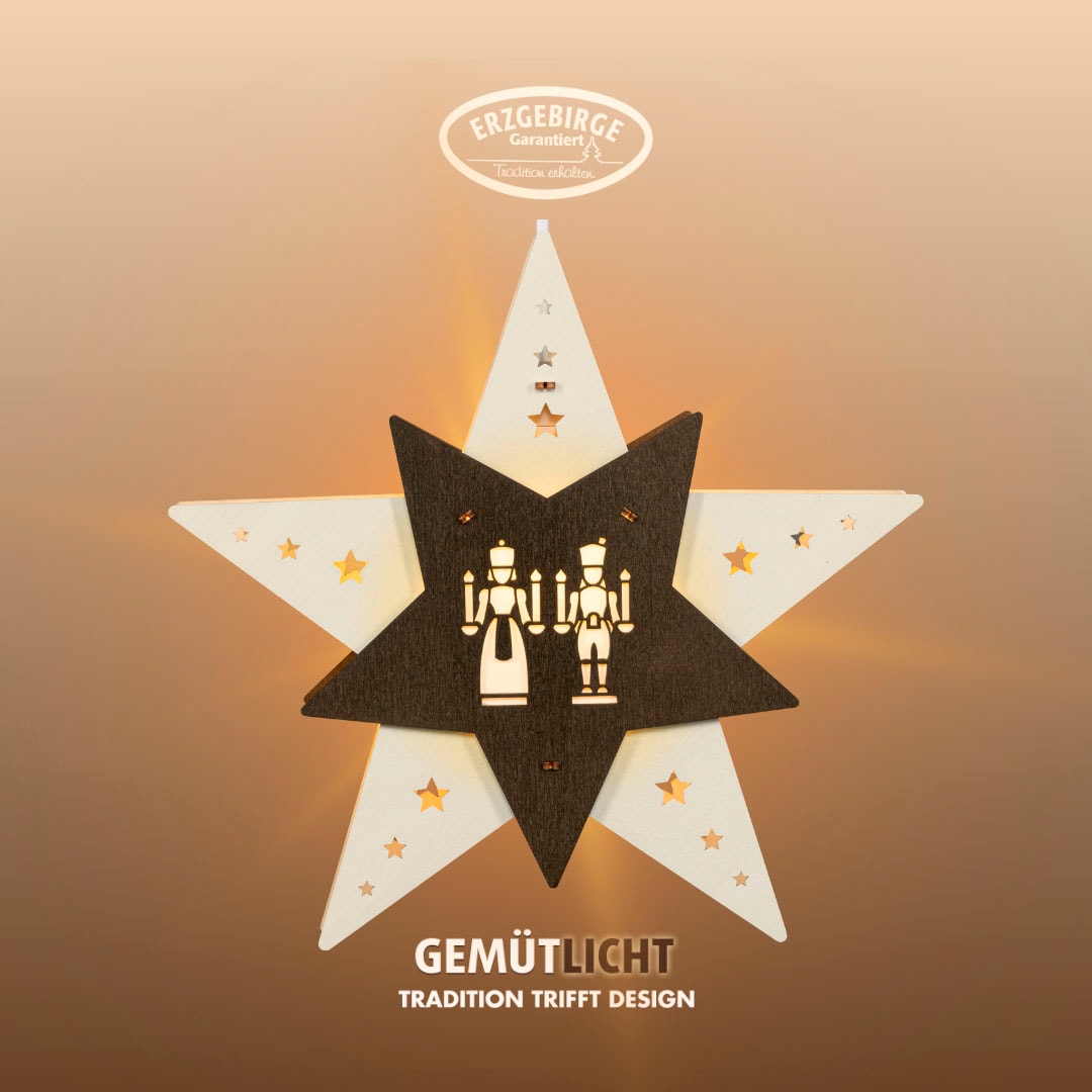 Weigla Dekostern "LED Engel und Bergmannn, Fensterbild, WEIẞ-BRAUN, Made in günstig online kaufen