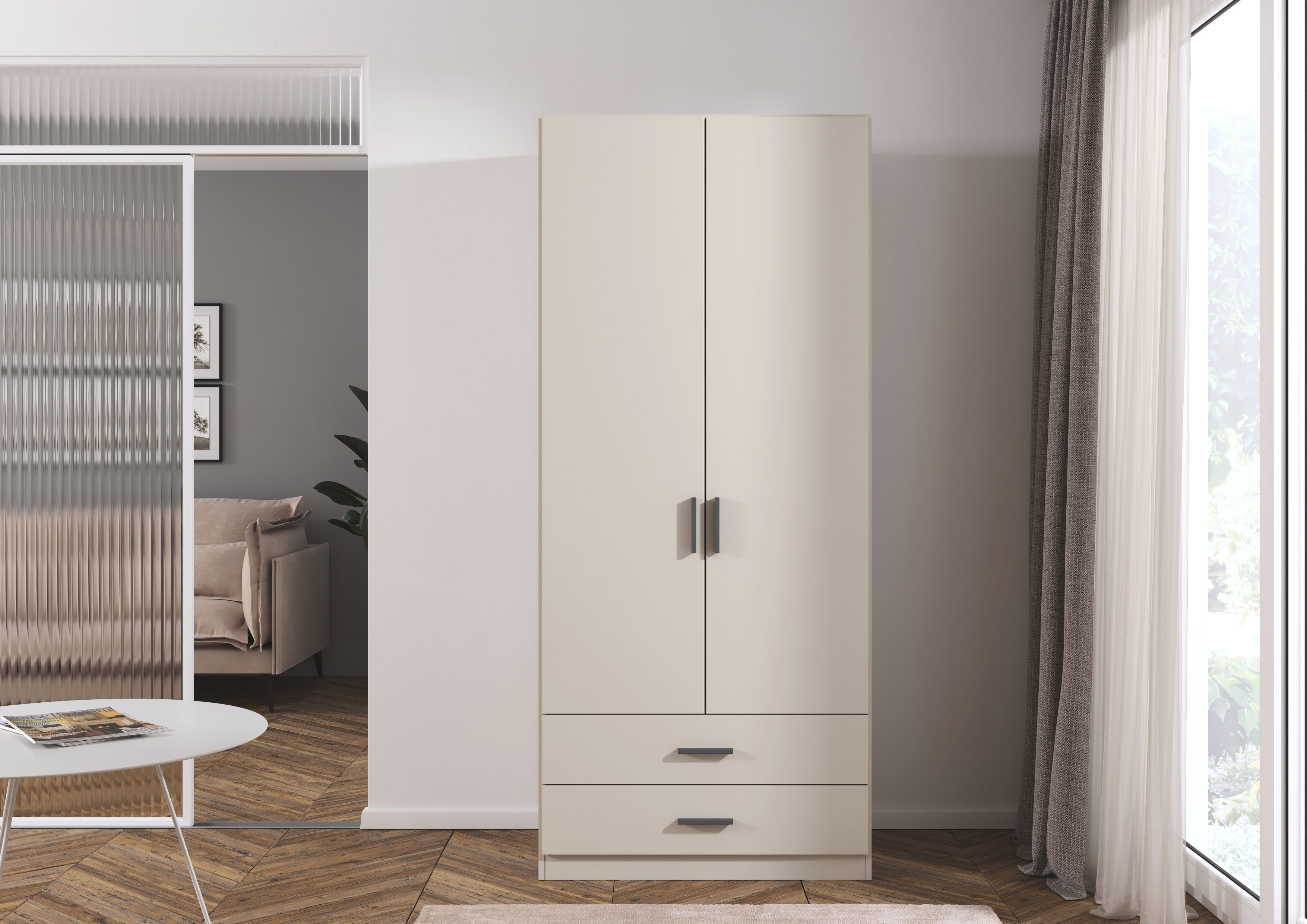 rauch Drehtürenschrank "Kleiderschrank Garderobe GAMMA Breite 91 cm" in 3 Ausstattungen BASIC/CLASSIC/PREMIUM (inkl. SOFT-CLOSE-Funktion), mit Schubladen, verschiedene Griff-Varianten TOPSELLER MADE IN GERMANY