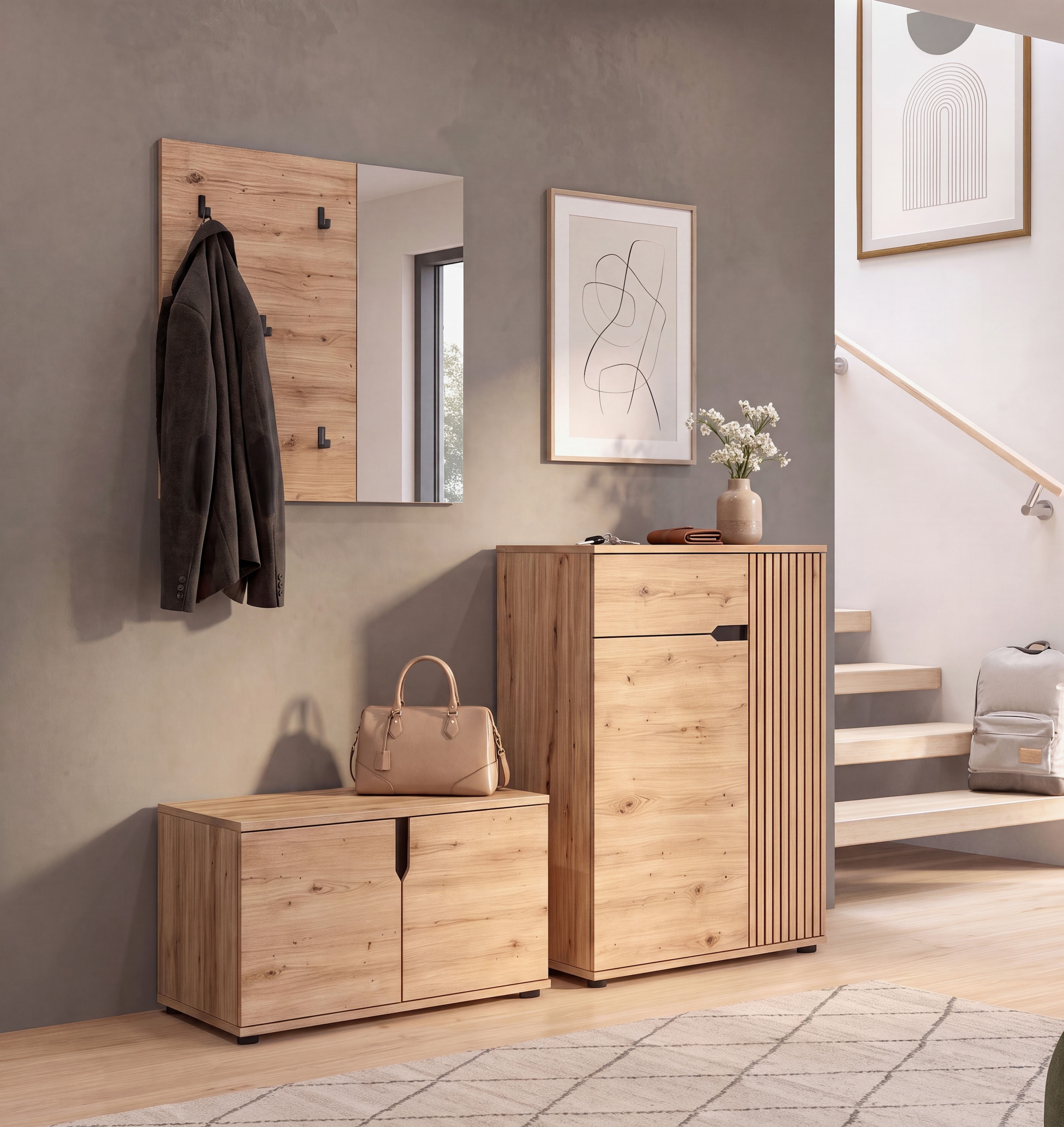 OTTO home Garderoben-Set »FJELL, 3-teilig, Breite 175cm, Front mit hochwertiger Längsfräsung«