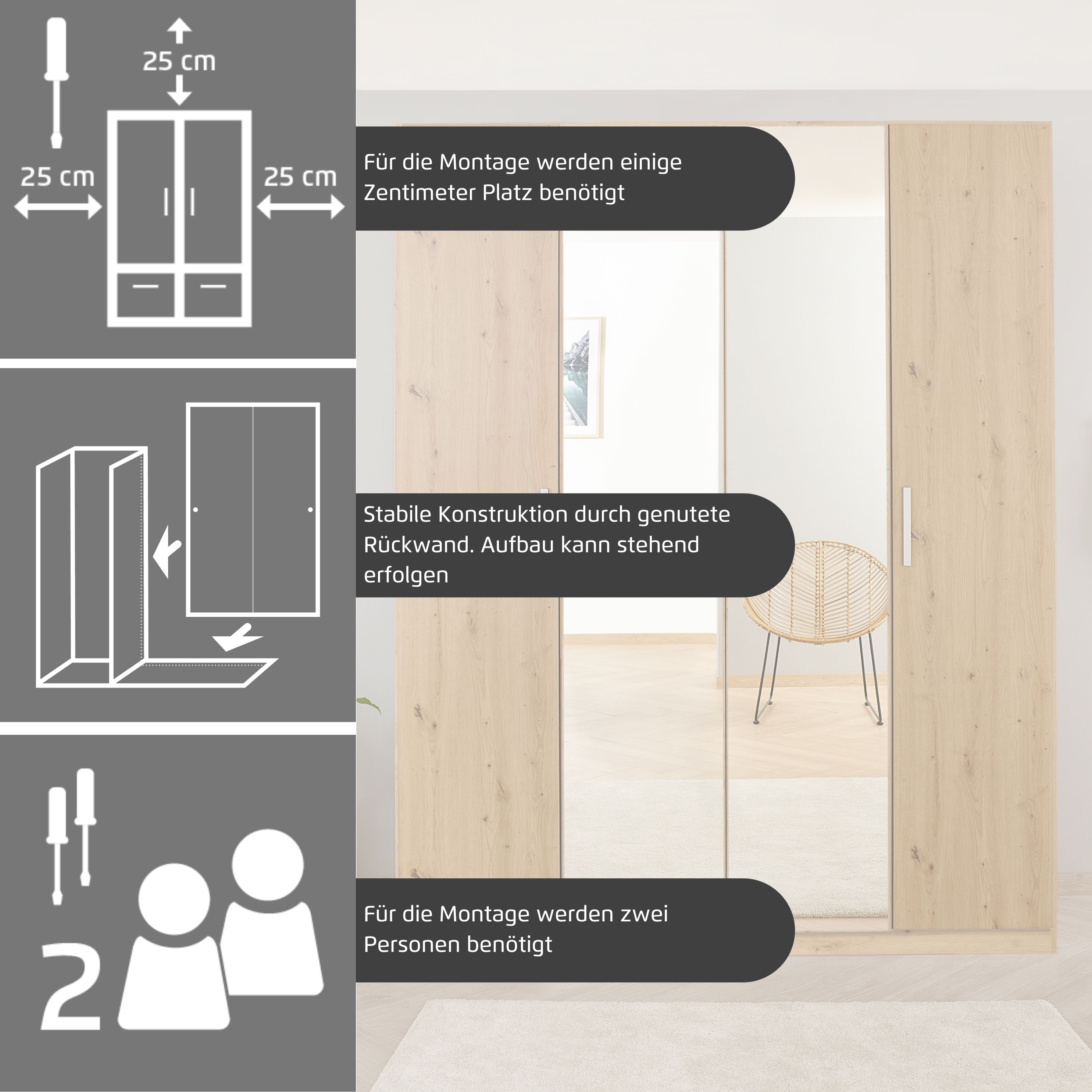 Thumbnail - rauch Drehtürenschrank "Kleiderschrank Schrank Garderobe KOLUNA mit Dekor-Front", inkl. 2 Innenschubladen sowie extra Ei...