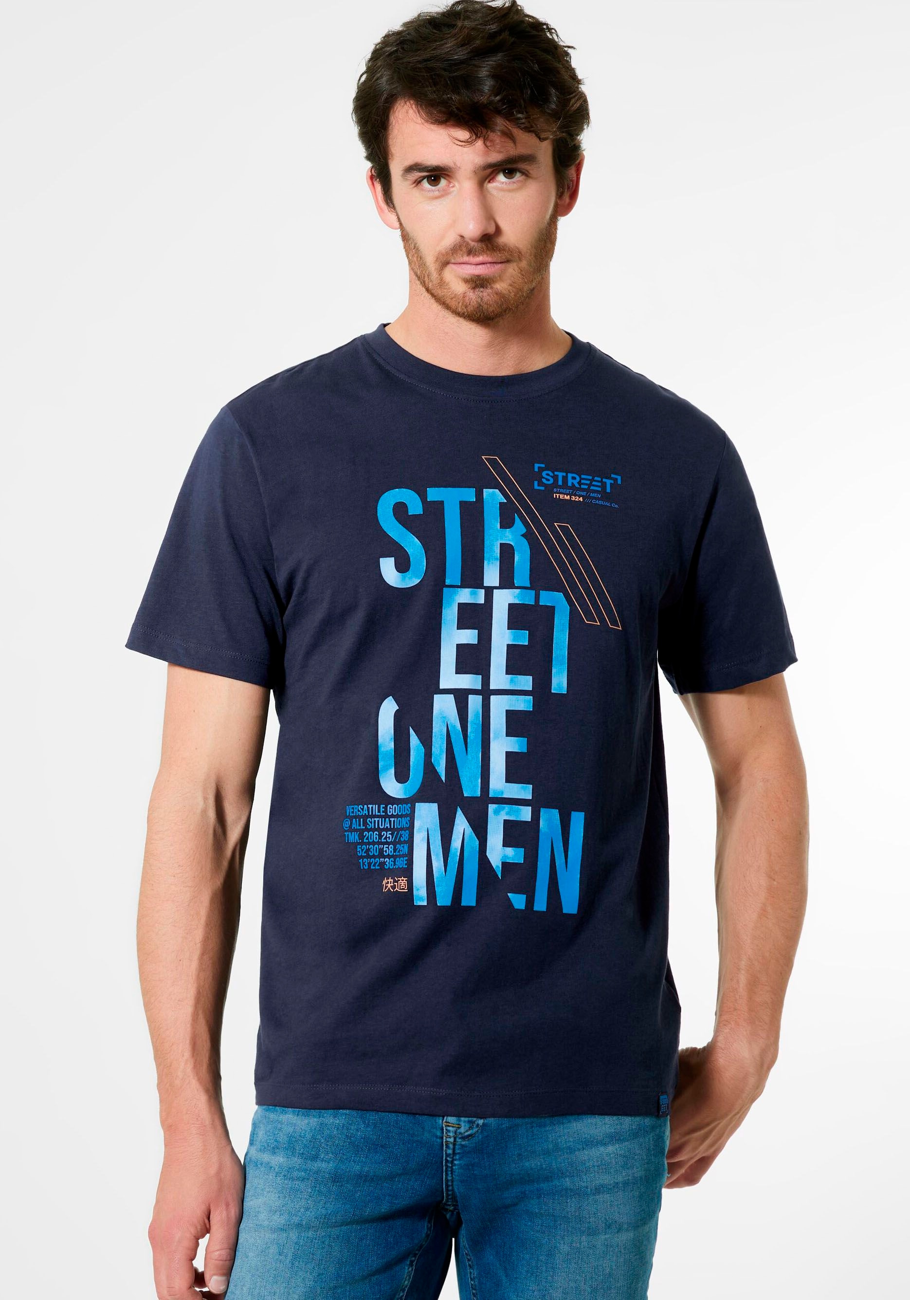 STREET ONE MEN T-Shirt, Label-Front-Print BAUR | kaufen ▷ mit