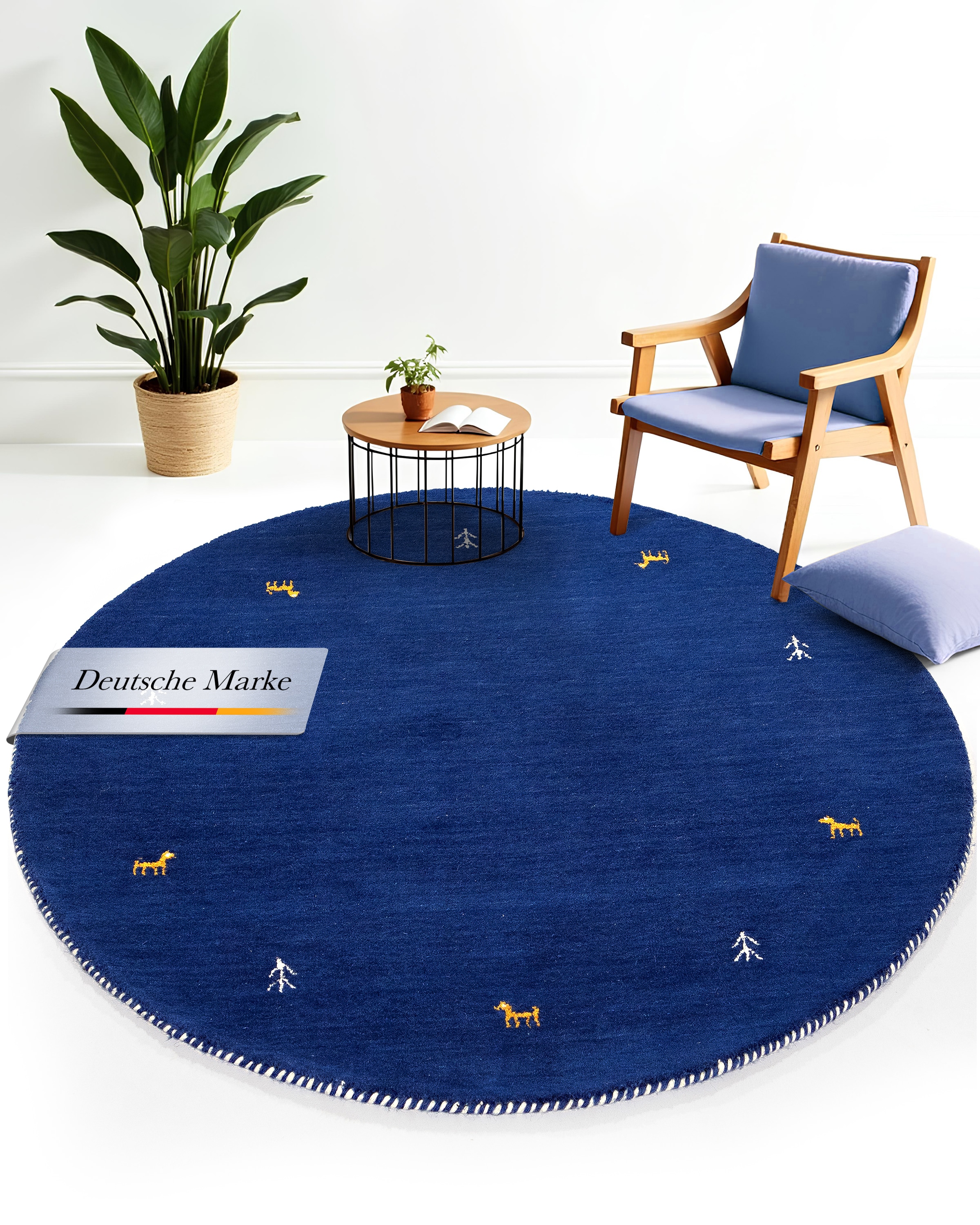 carpetfine "Gabbeh Uni, auch als Läufer und Rund erhältlich" rund 15 mm Höhe reine Wolle, handgewebt, Gabbeh Loom Tiermotiv, große Farbauswahl