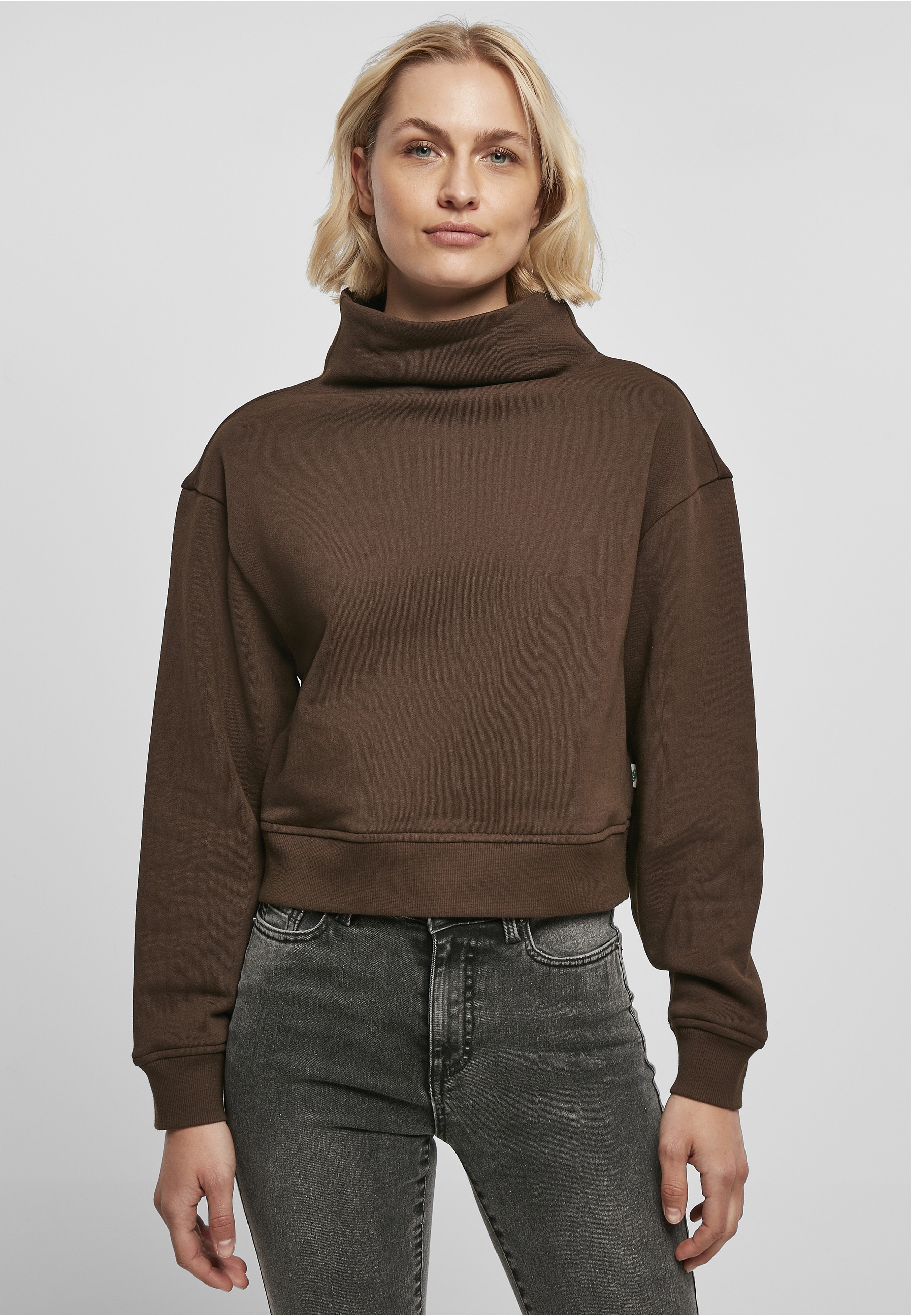 URBAN CLASSICS Sweater »Urban Classics Damen Ladies Organic Short High Neck Crew«, 1 Stk.
