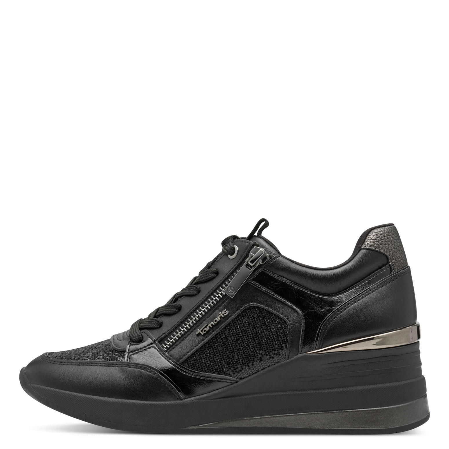 Tamaris Keilsneaker, Freizeitschuh, Halbschuh, Schnürschuh mit Glitzerdetails