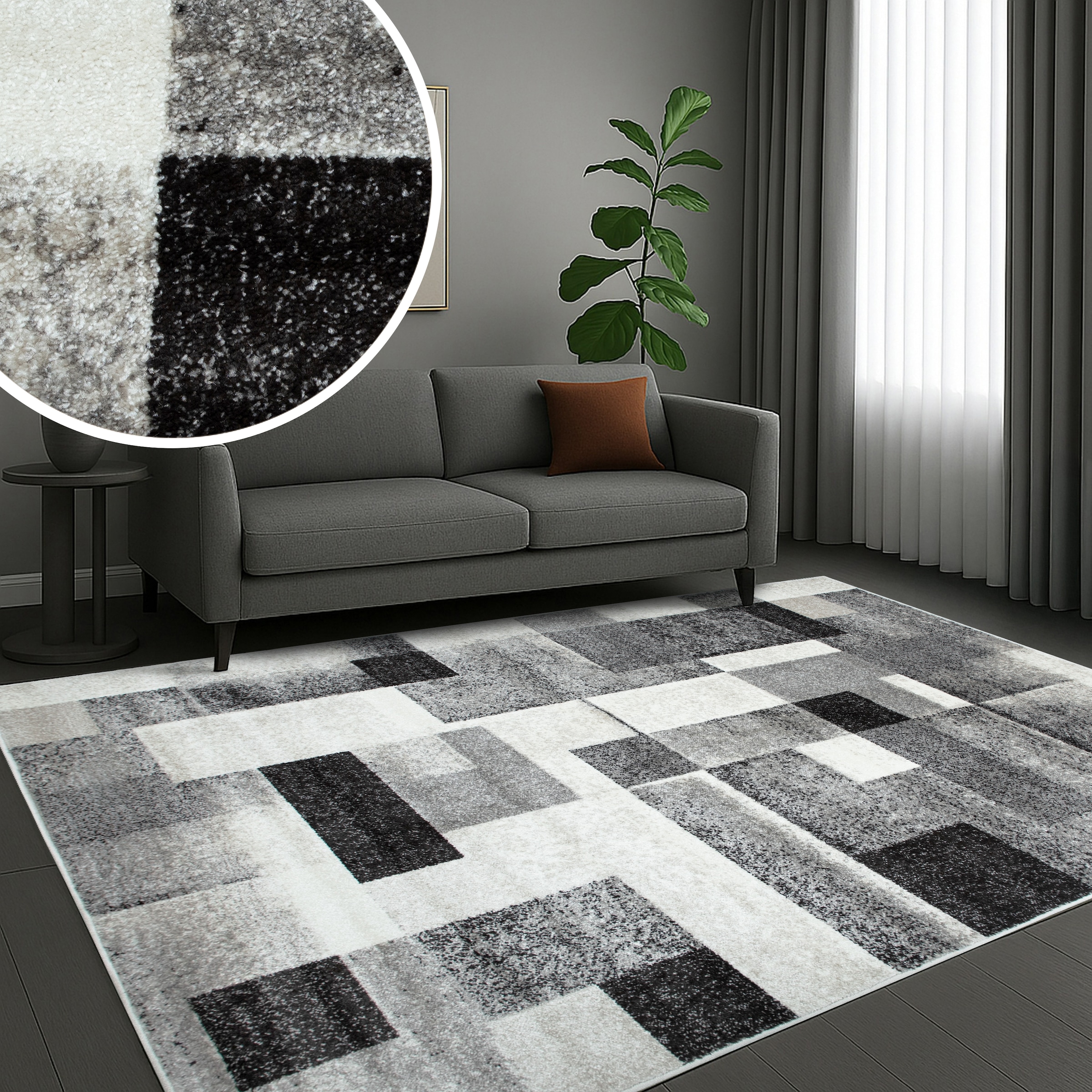 OTTO home Teppich »Corine« rechteckig 9 mm Höhe mit besonders weichem Flor, Kurzflor, modernes Karo-Design,