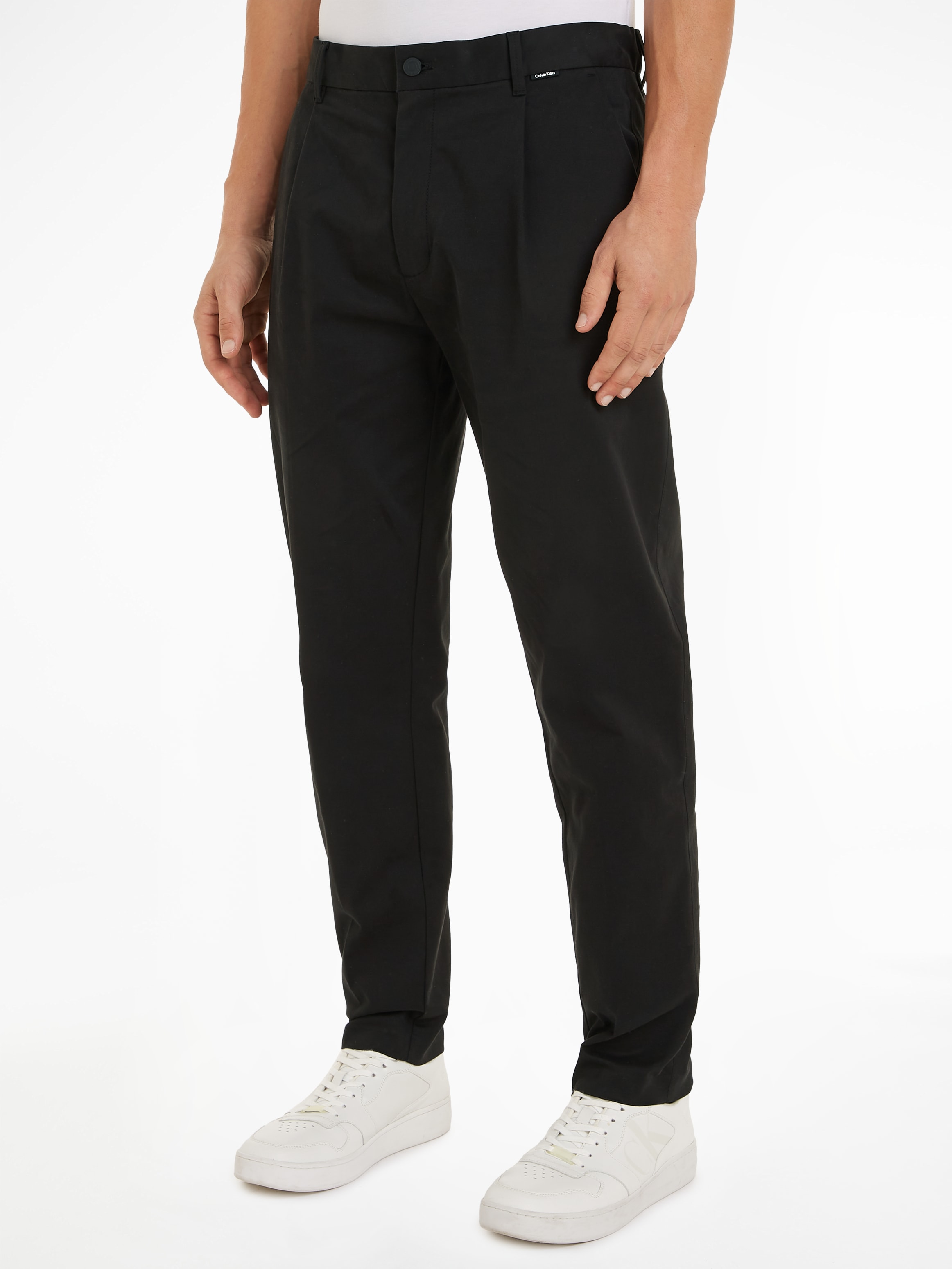 Calvin Klein Bügelfaltenhose "MODERN TWILL TAPERED PLEAT PANTS", mit Logoprägung