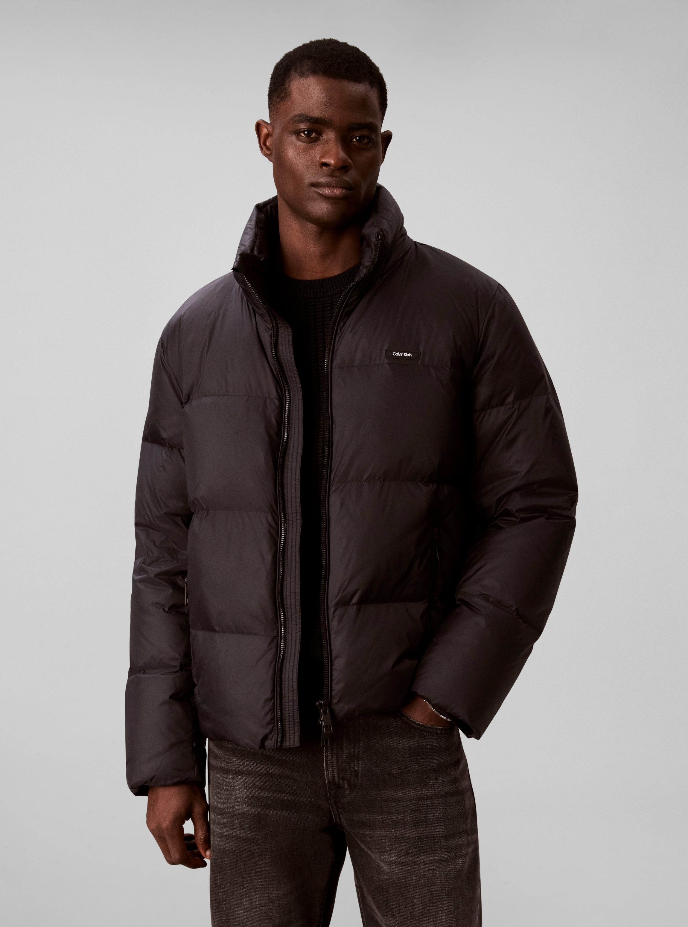 Calvin Klein Steppjacke "NYLON DOWN PUFFER" ohne Kapuze Regular fit mit Stehkragen