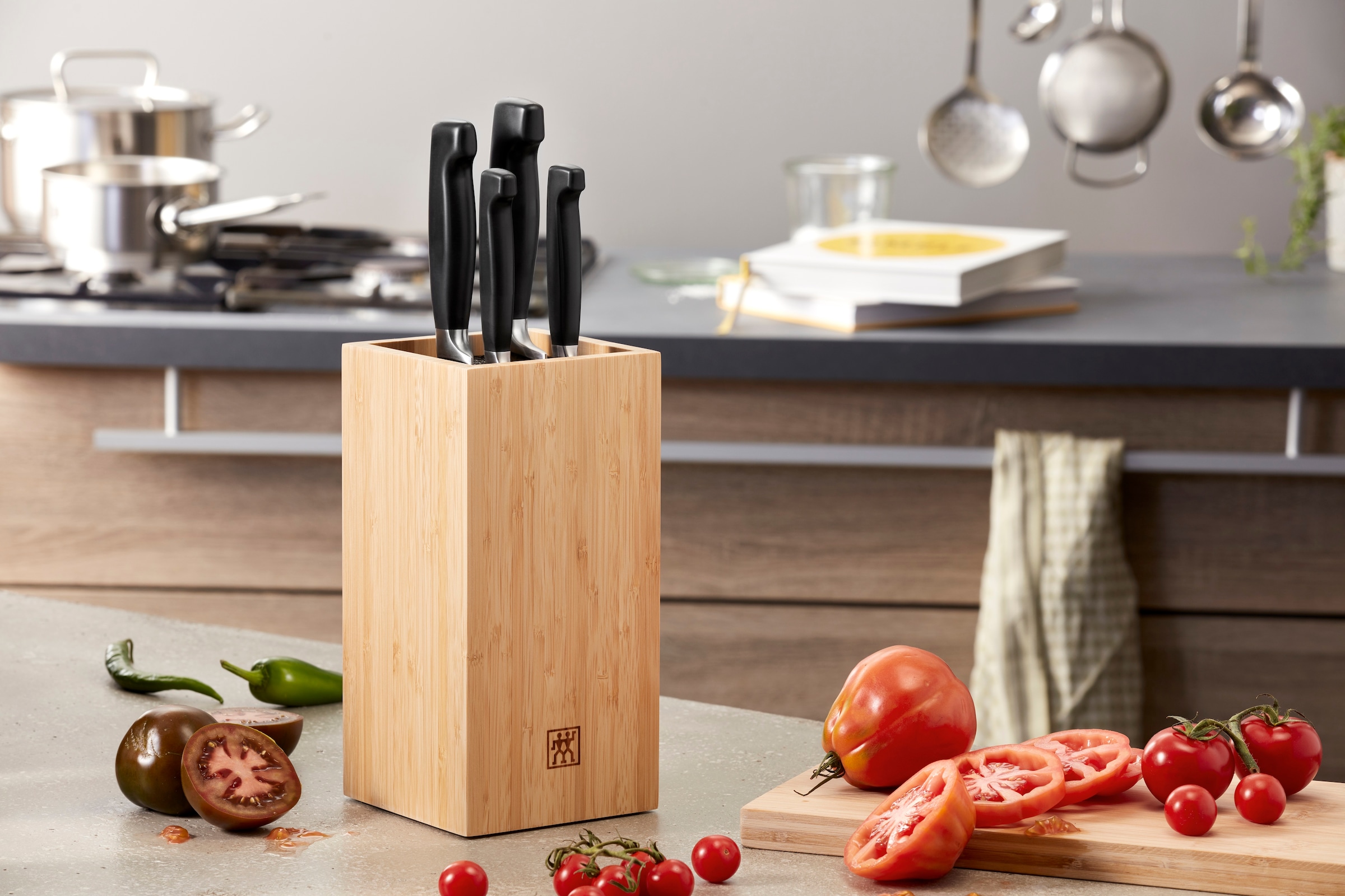 Zwilling Messerblock »**** VIER STERNE, inkl. 4 Messer« 5 Stk. mit flexiblen Kunststoff-Borsten, Bambus