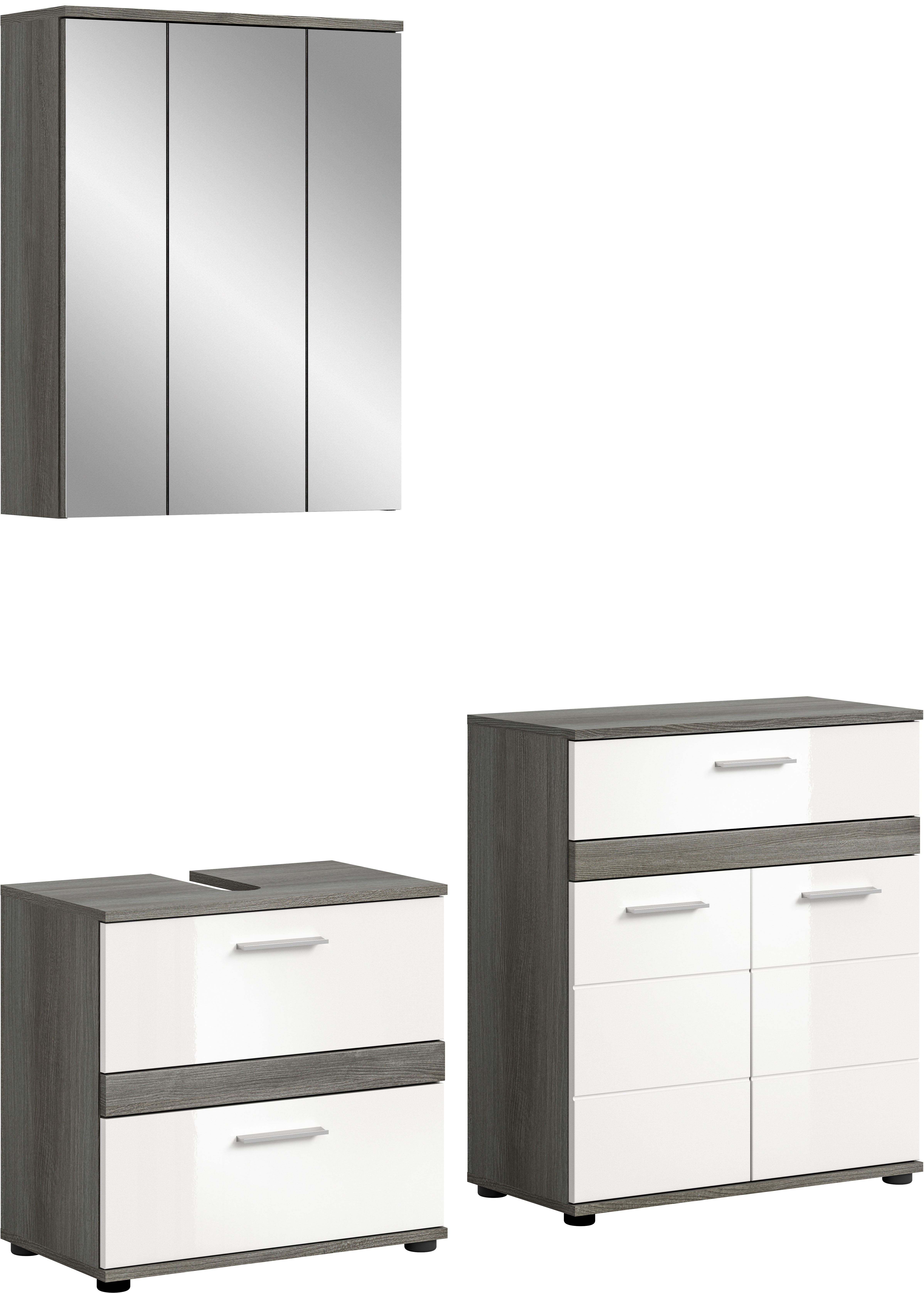 welltime Badmöbel-Set "LUCCA, 3-teilig, hochwertige MDF Front" Set, best. aus: Waschbeckenunterschrank, Spiegelschrank und Midischrank, 3 Stk. tlg.