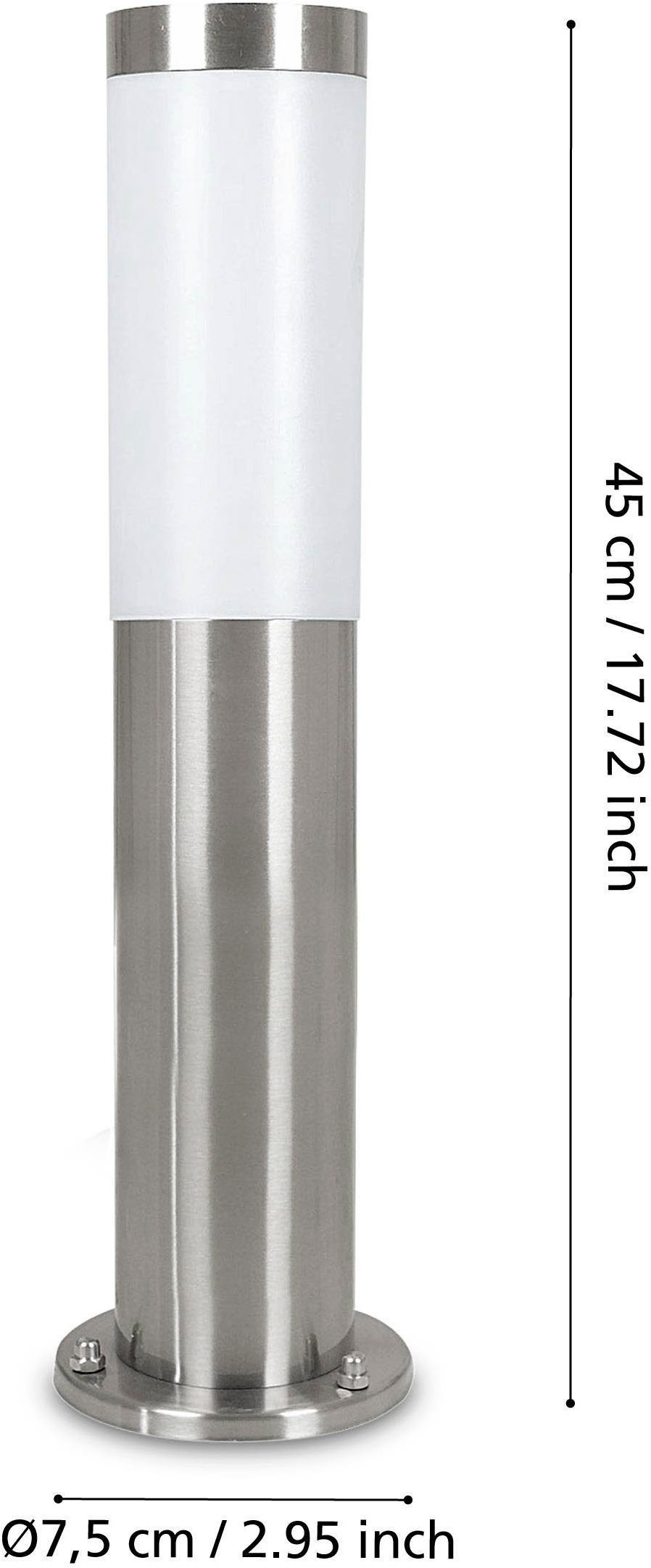 EGLO Stehlampe »Helsinki Stehlampe, Außenleuchte, silber, weiß, E27, IP44, Lampe« E27 1 Stk. Stehleuchte - H45 x Ø7,5 cm - edelstahl - 1X12W exkl.