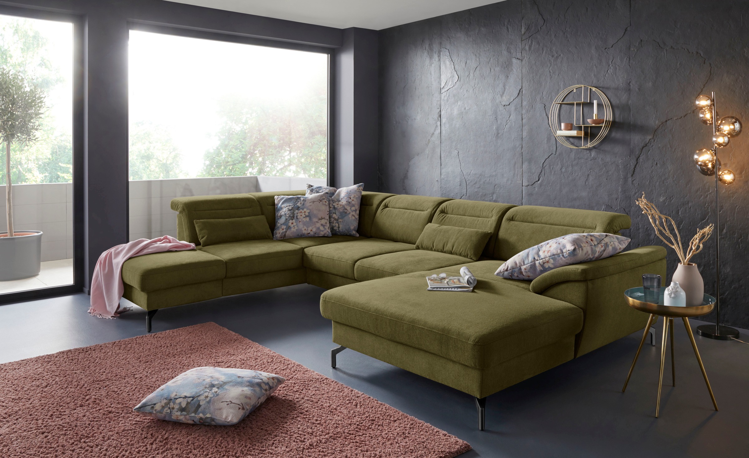 Sit & More Percy U-Shaped Sofa Green 343x235cm 9