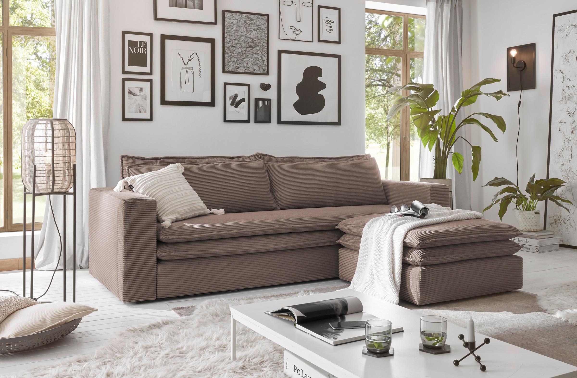 Places of Style Sitzgruppe »PIAGGE«, (2 tlg.), 3-Sitzer-Sofa mit Bettfunktion und Loveseat-Hocker im Set