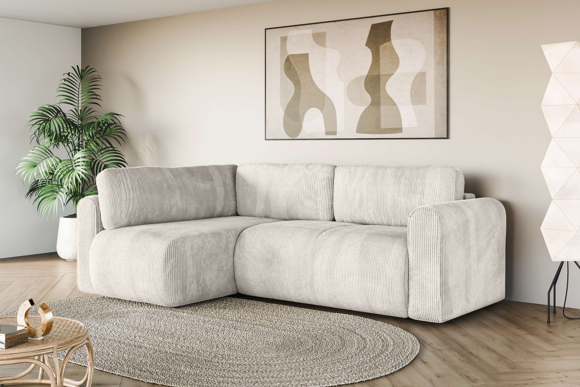 OTTO home Ecksofa "Zacharia wahlweise Schlafsofa mit Bettkasten, B/T/H 250/166/86 cm" L-Form mit Wellenunterfederung, Ottomane rechts oder links bestellbar
