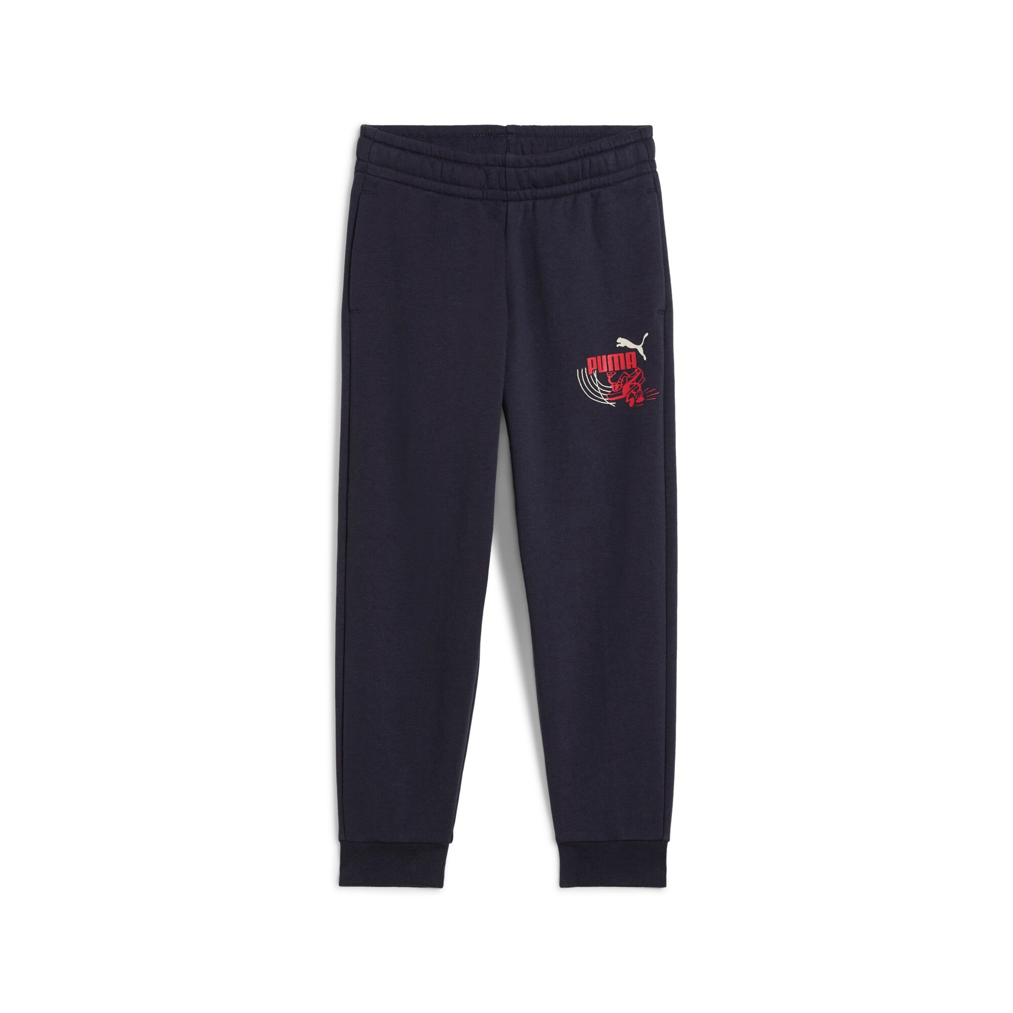 PUMA Mädchen Trainingshose "LITTLE RUNNERS SWEATPANTS TR PS", blau, Gr. 98, bedruckt, Sweatware, Obermaterial: 68% Baumwolle, 32% Polyester, Hosen,