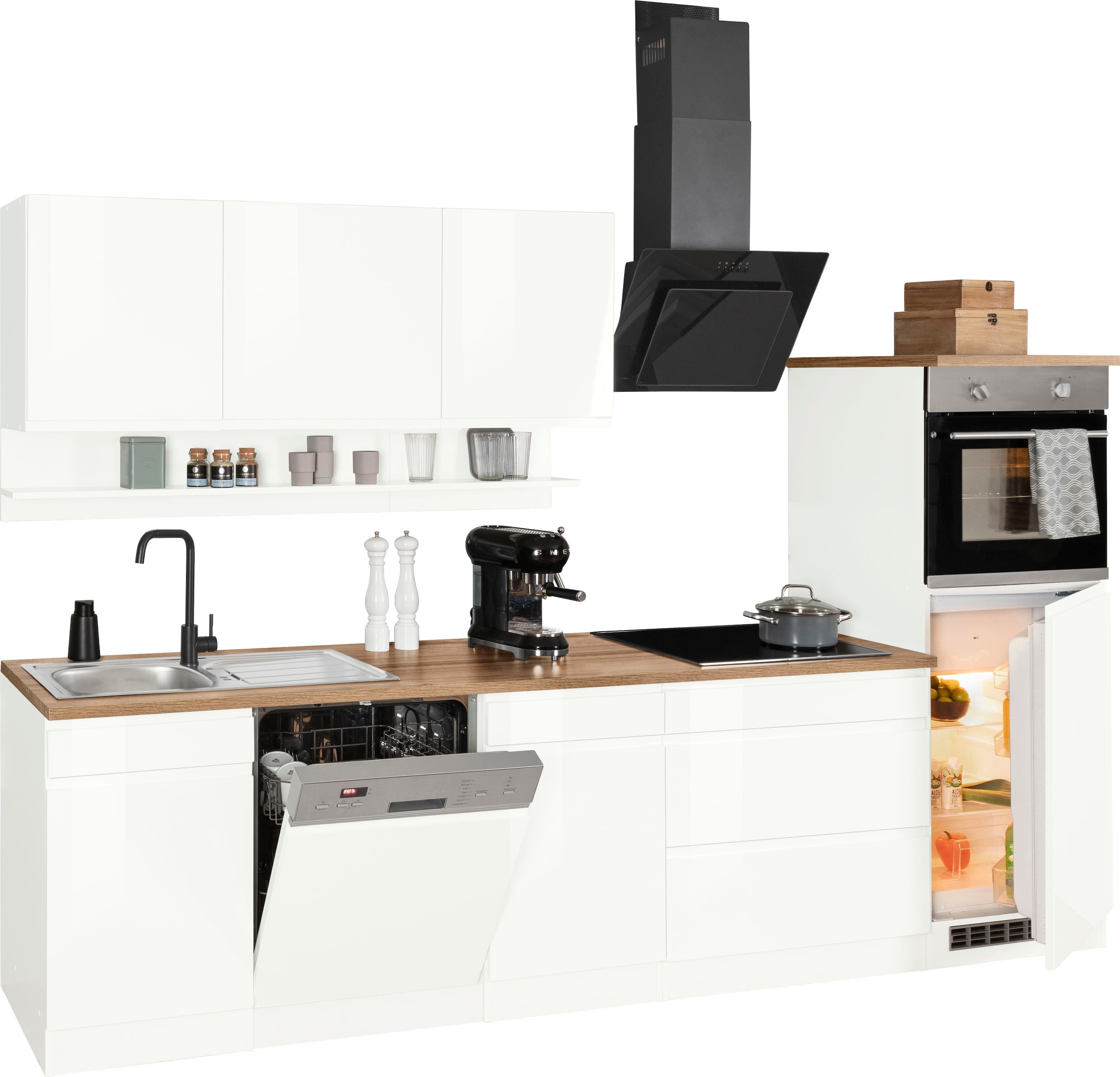 KOCHSTATION Küchenzeile »KS-Virginia,neu in verbesserter Ausführung« Arbeitsplatte 38 mm stark, Stauraum, Softclose,  Breite 300 cm, Soft-Close, ohne E-Geräte