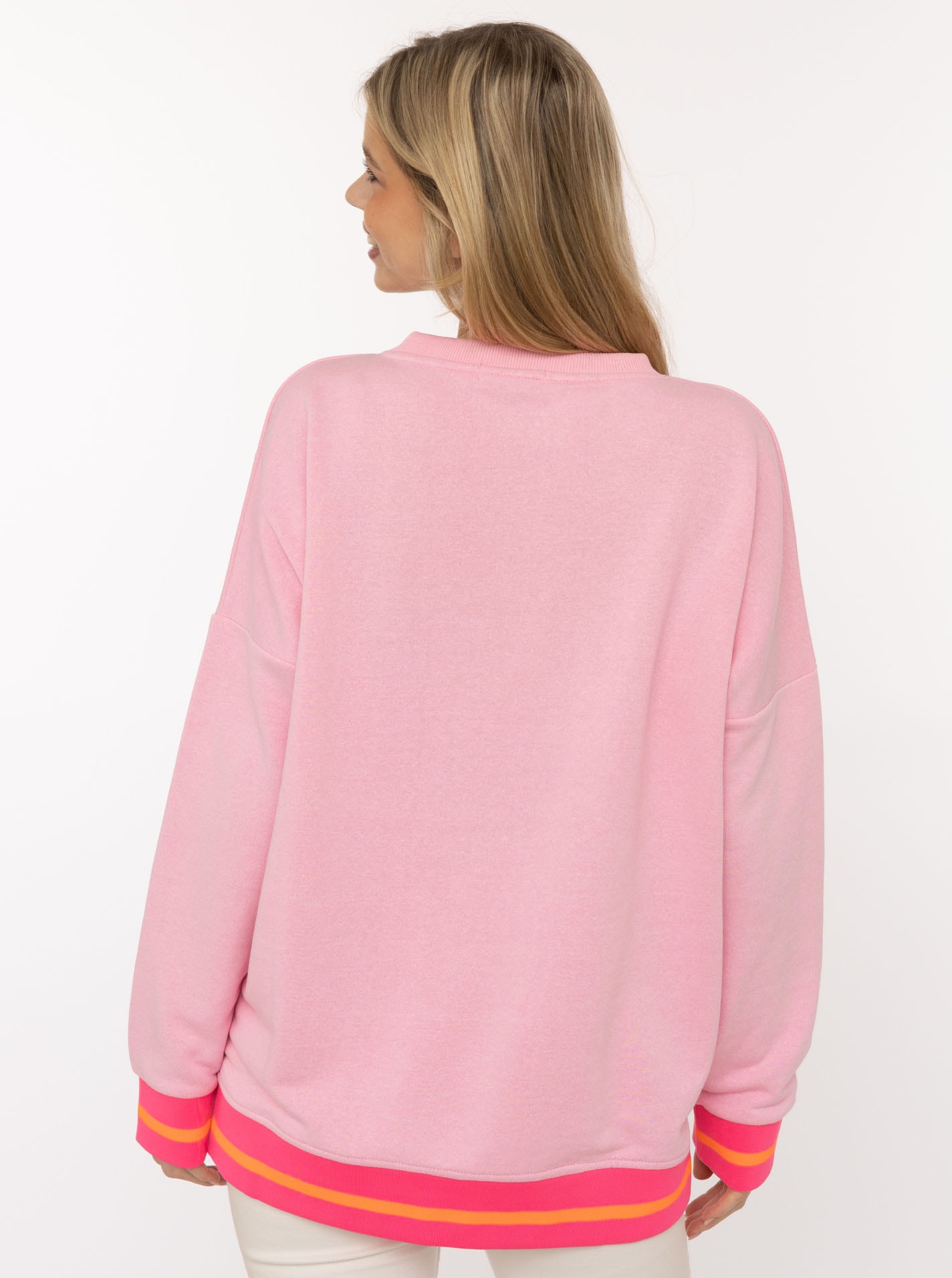 Zwillingsherz Sweatshirt »Dana«, Neon-Bündchen, V-Ausschnitt, Langarm, Front-Stickerei
