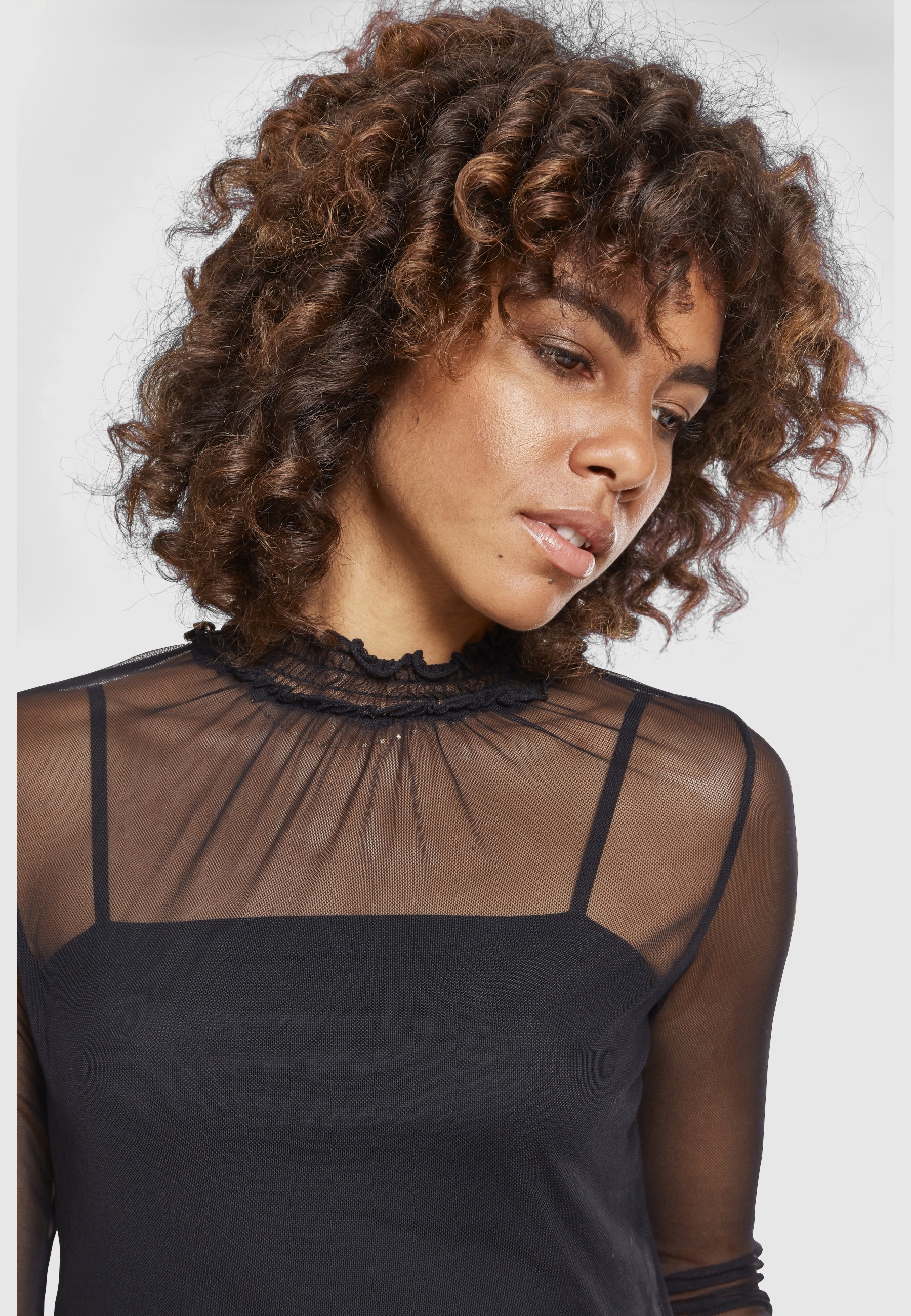 URBAN CLASSICS T-Shirt »Urban Classics Damen Ladies Double Layer Mesh L/S« 1 Stk.