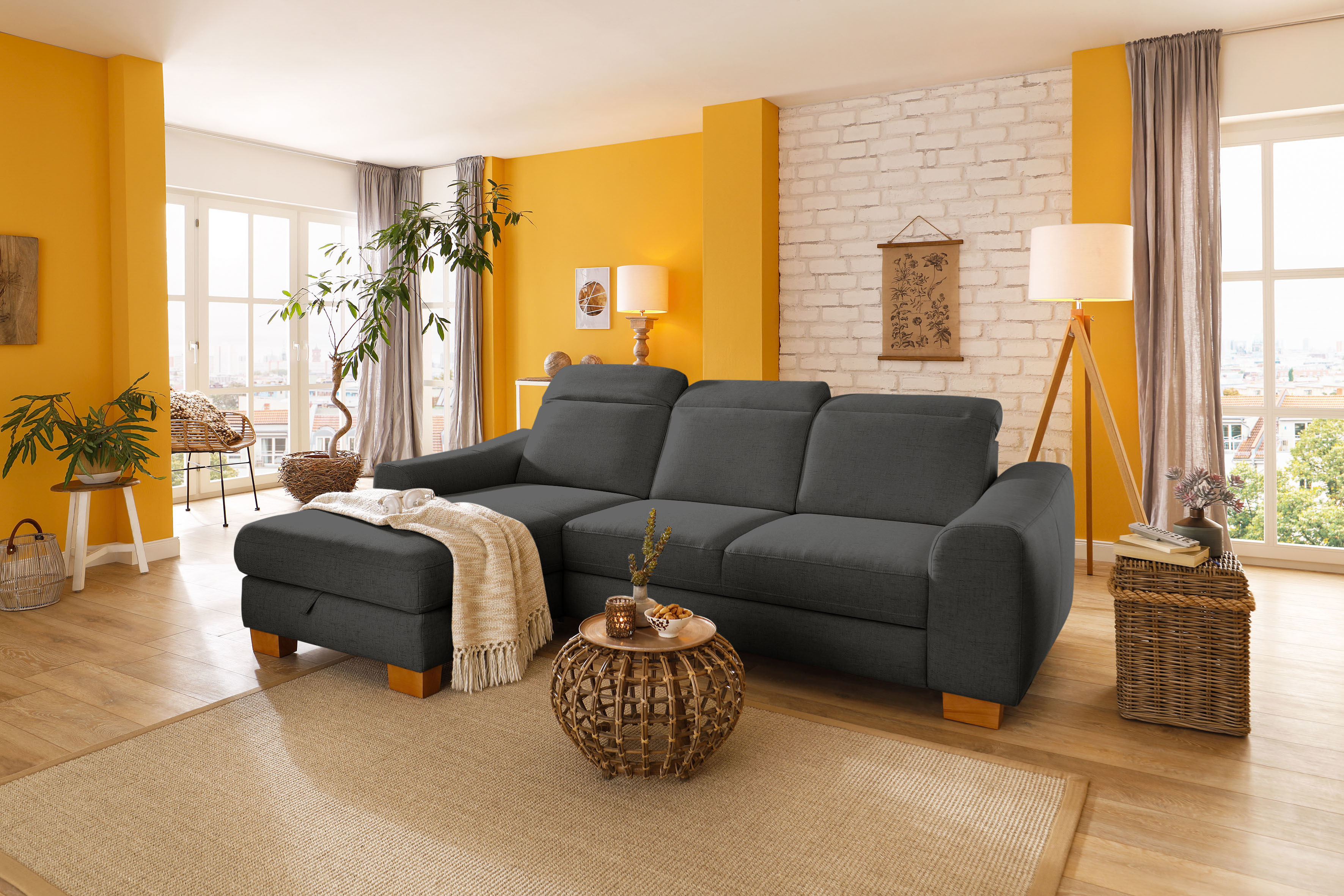 Home affaire Ecksofa "Dundee L-Form" wahlweise mit Kopfteilverstellung und zusätzlich mit Schlaffunktion