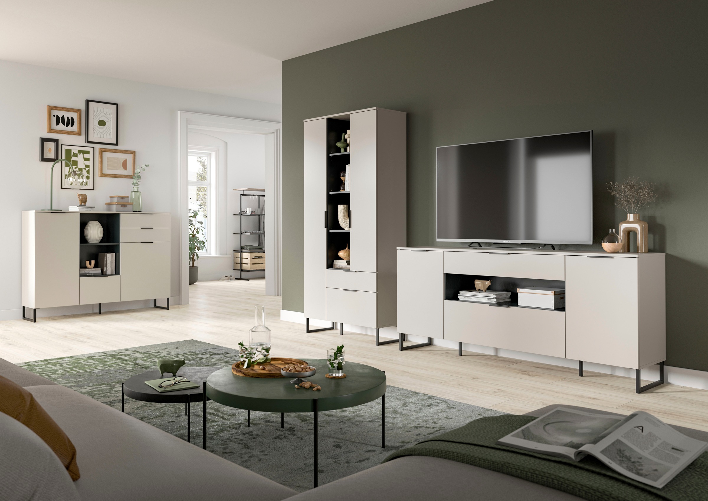 Home affaire Wohnwand "ADIO, Breite 290 cm, 2-teiliges Set, mit Metall-Kufe günstig online kaufen