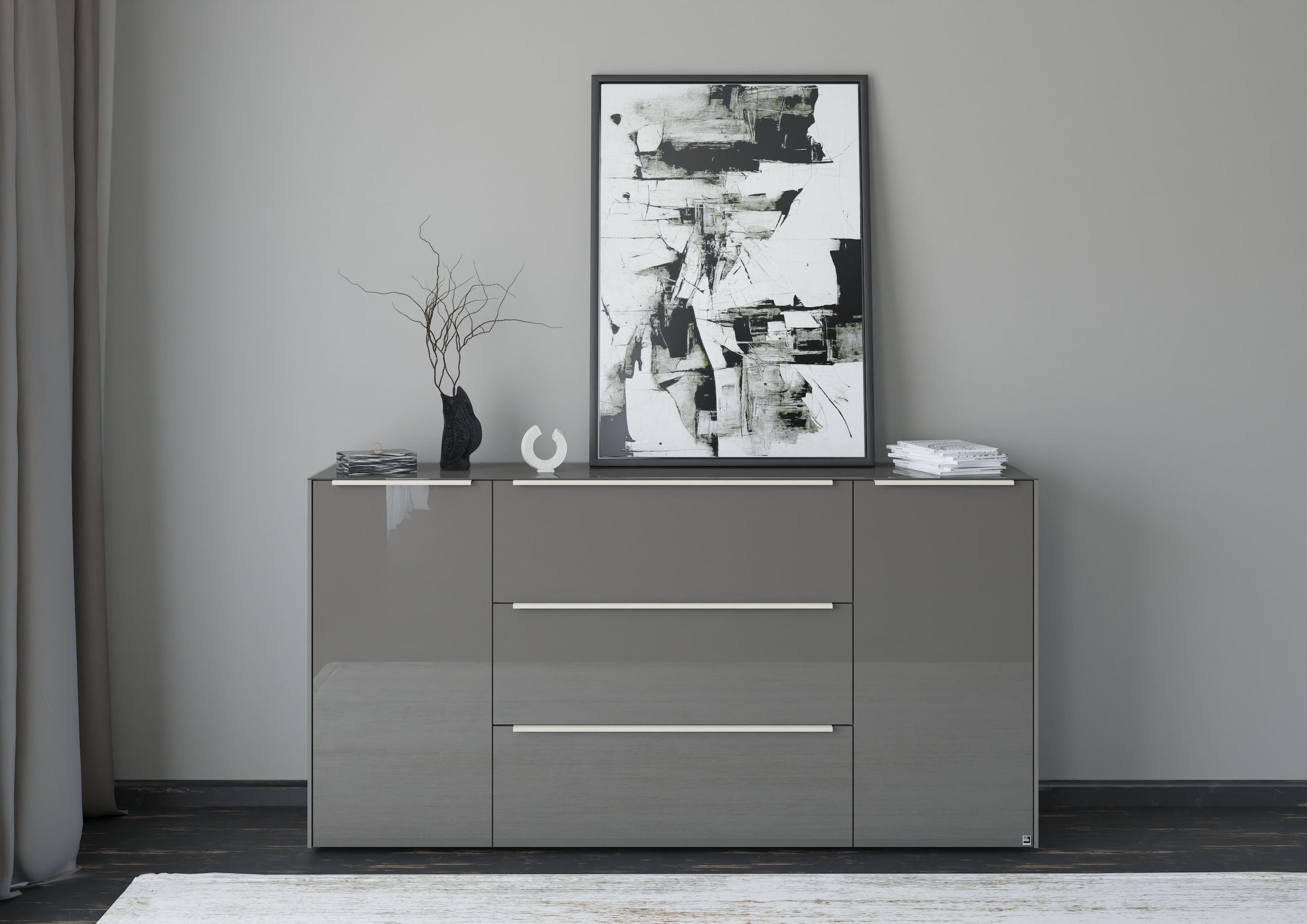 Sideboard, B:182cm H:94cm T:42cmanthrazit matt lack, glas anthrazit glanz, SET ONE BY MUSTERRING, Glas, Holzwerkstoff, Wohnzimmer, Sideboards,