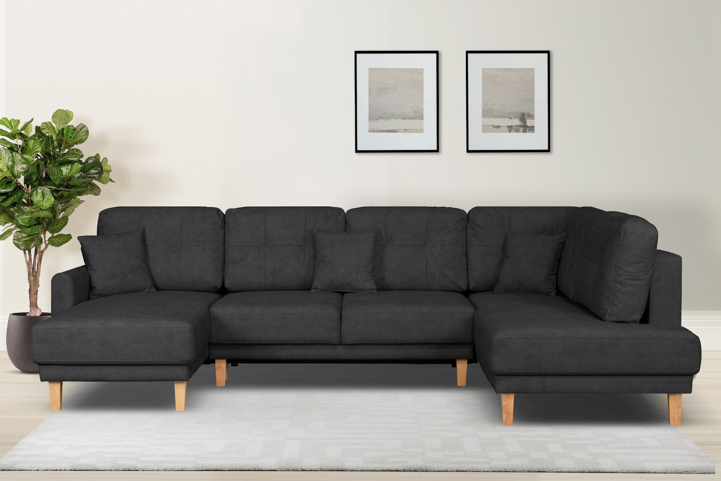 OTTO home Wohnlandschaft "TRIPLO U-Form wahlweise mit Schlaffunktion, B/T/H: 310/192/90 cm" Schlafsofa, auch mit Bettkasten, Steppung im Rückenkissen