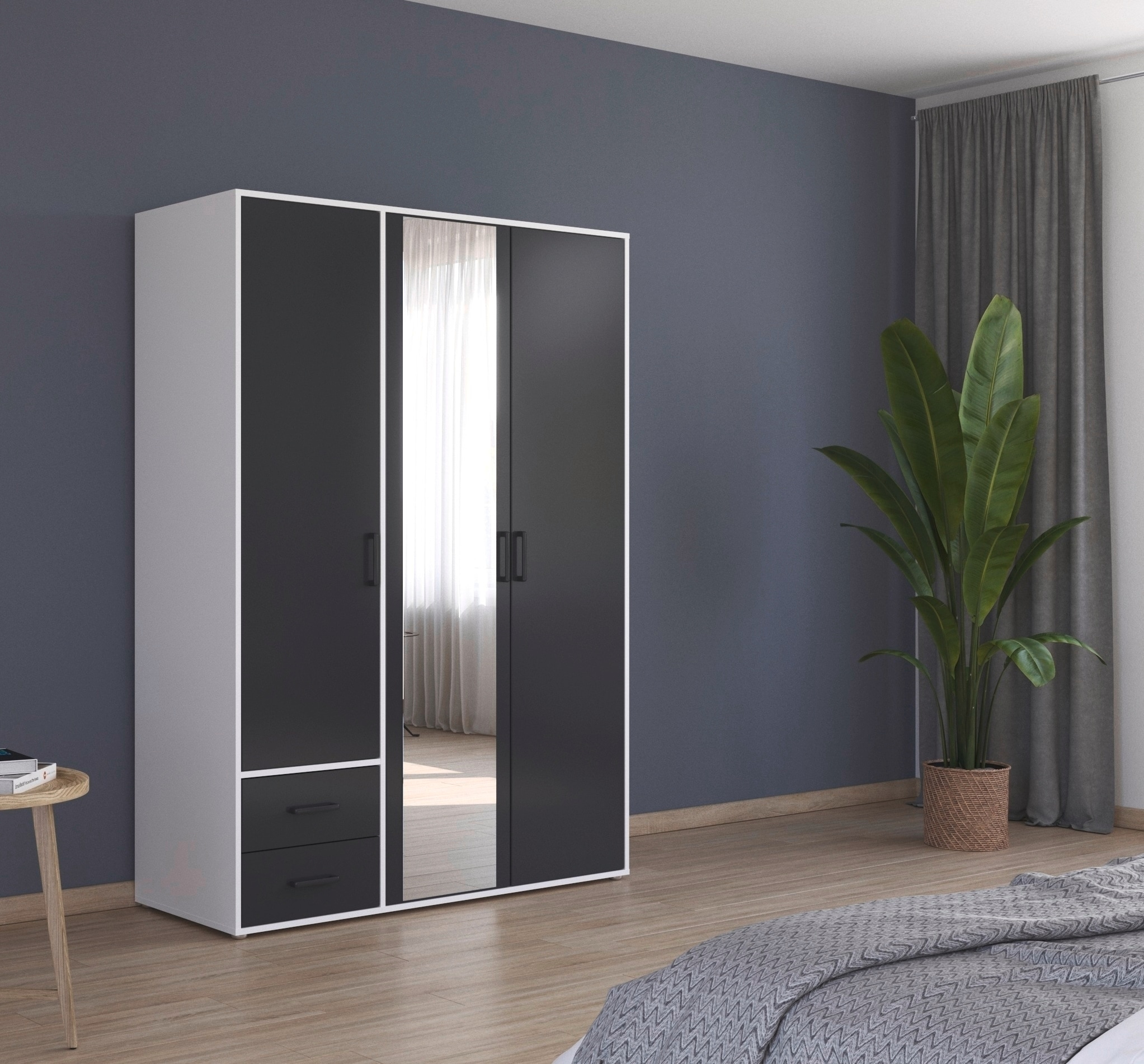 rauch Drehtürenschrank »Kleiderschrank Schrank Garderobe Wäscheschrank VOYAGER« in 3 verschiedenen Ausstattungen BASIC/CLASSIC/PREMIUM,  mit modernen Griffen in Graumetallic, inkl. Schubkästen und Spiegel