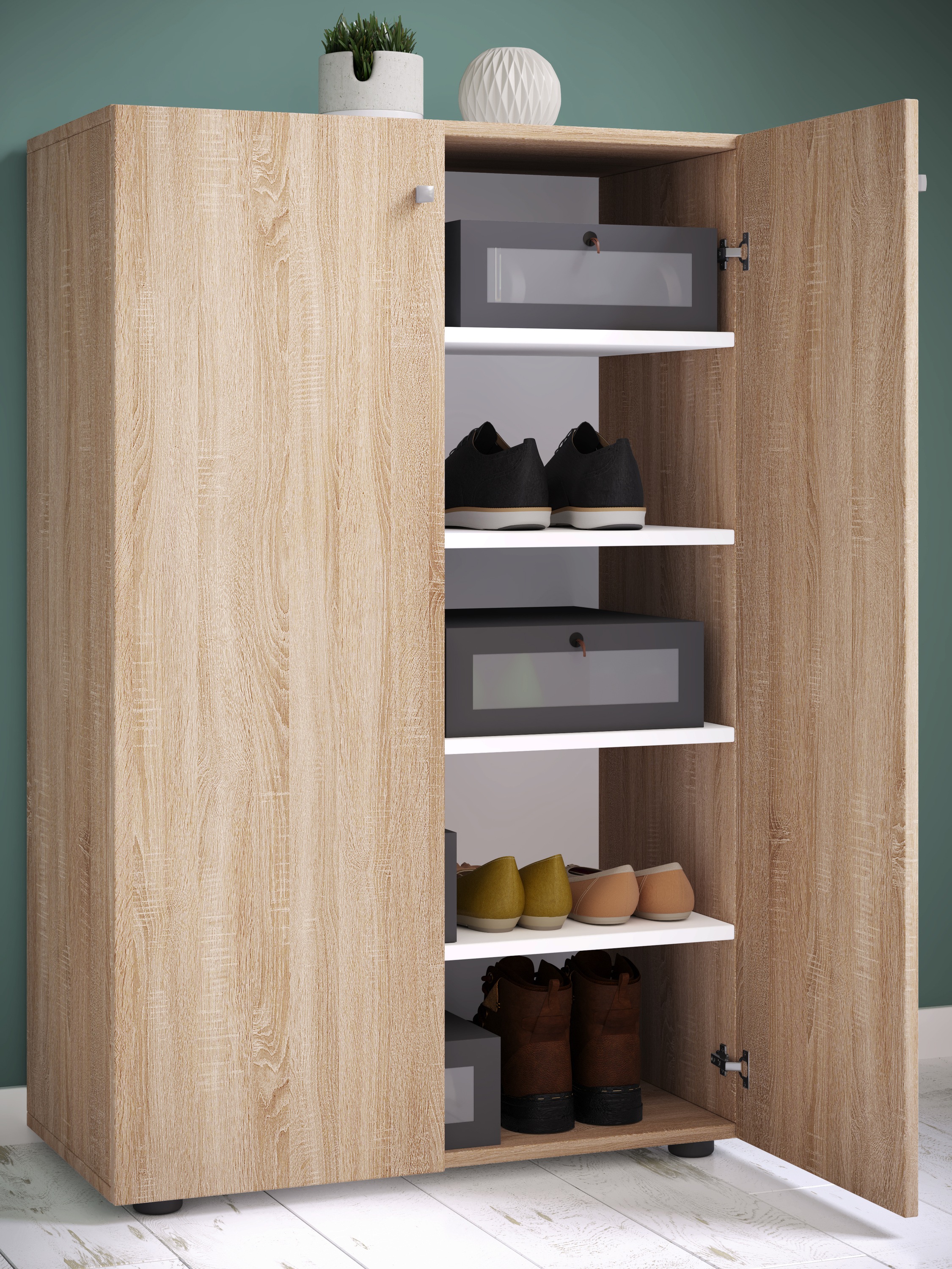 VCM Schuhschrank »VCM Holz-Schuhschrank | Maße: H. 110 x B. 70 x T. 39 cm | Allzweckschrank | 5 Fächer | 2 Drehtüren¿ Lona«, (1 St.)