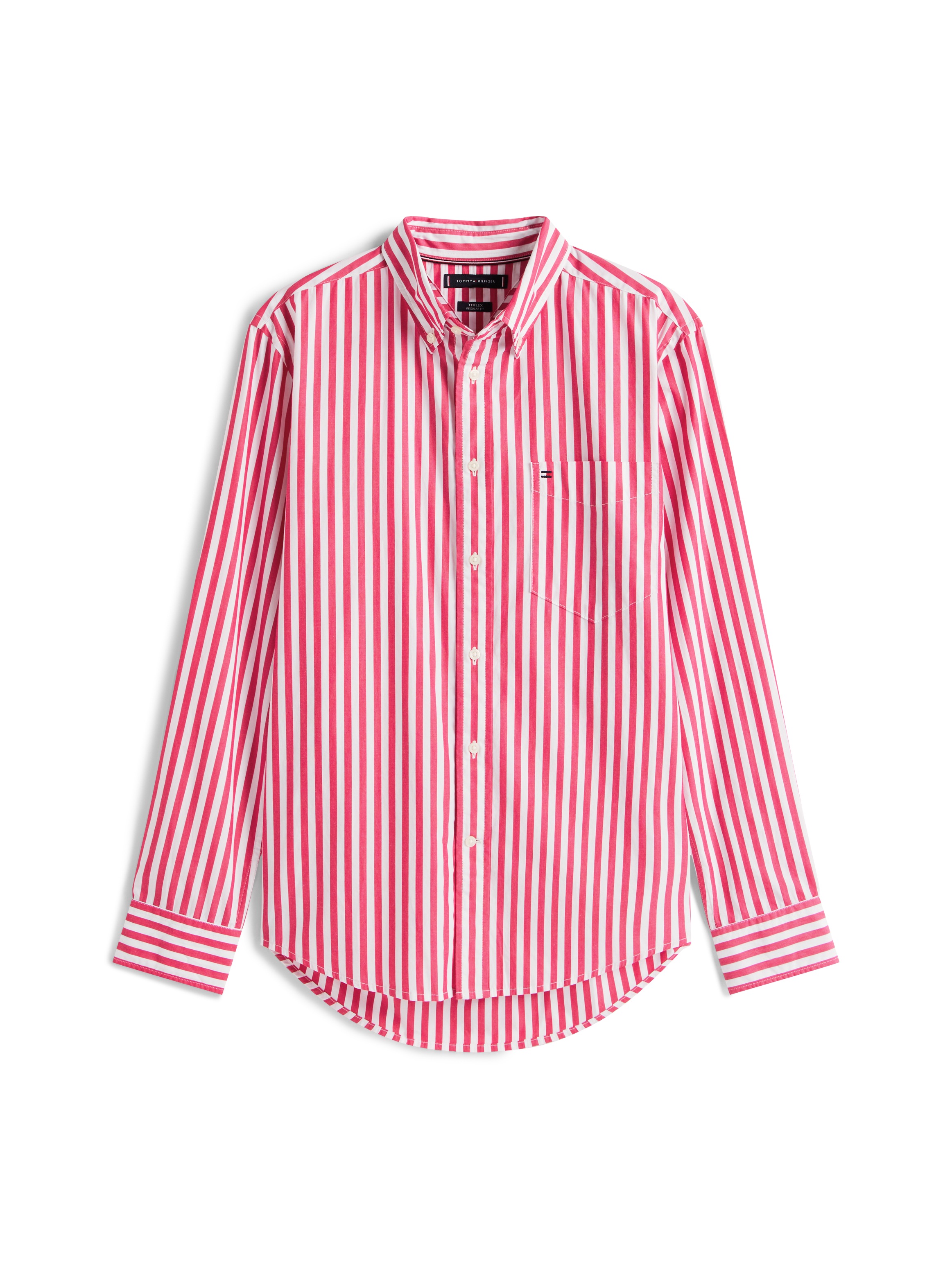 Langarmhemd TOMMY HILFIGER "FLEX POPLIN BOLD STRIPE SHIRT", Herren, Gr. L, N-Gr, rosa (vivacious pink, stripe), Web, Obermaterial: 100% Baumwolle, regular fit, 1-Knopf-Manschette, Hemden 3