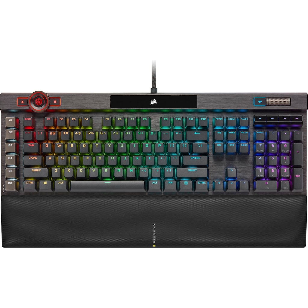 Corsair Gaming-Tastatur »K100 CHERRY MX SPEED«, (programmierbare G-Tasten-Lautstärkeregler-Ziffernblock-Handgelenkauflage)