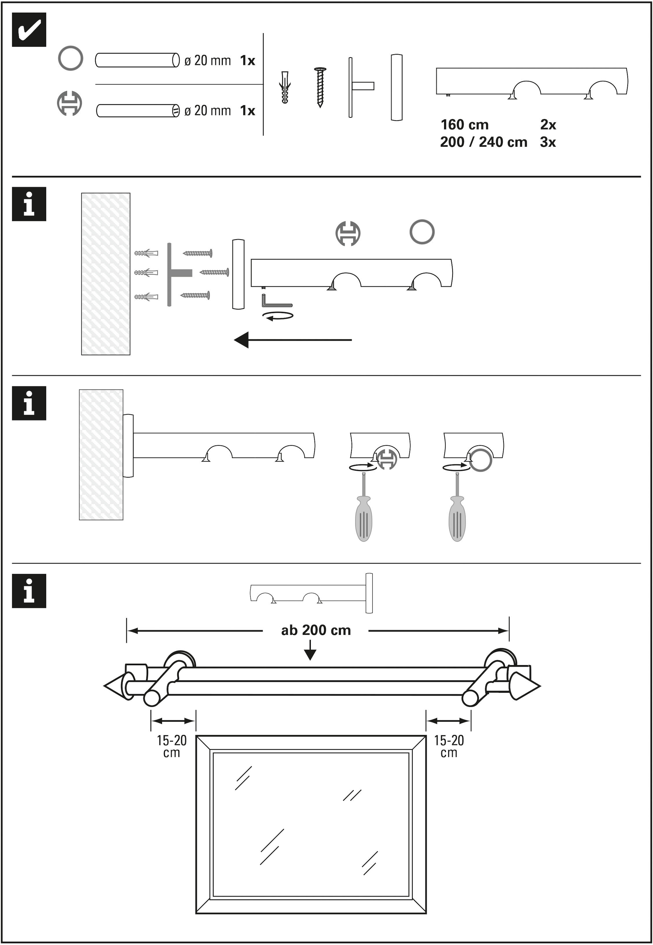 GARDINIA Gardinenstange 2 2-Lauf Set Metall«, Fixmaß, »Gardinenstangen Kegel | läufig-läufig, BAUR