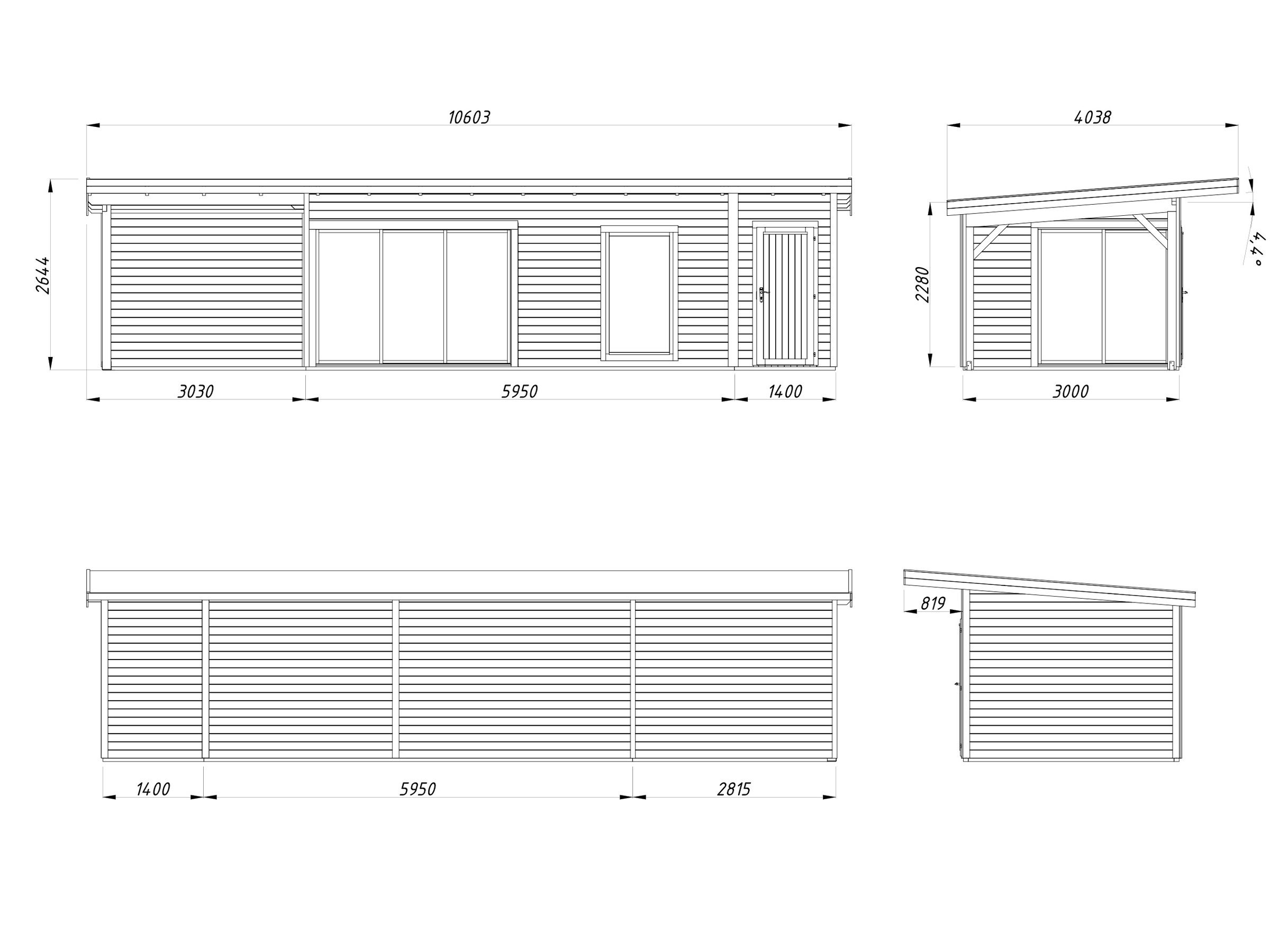 Palmako Gartenhaus »Andrea 21,1+7,9 m², Slide«