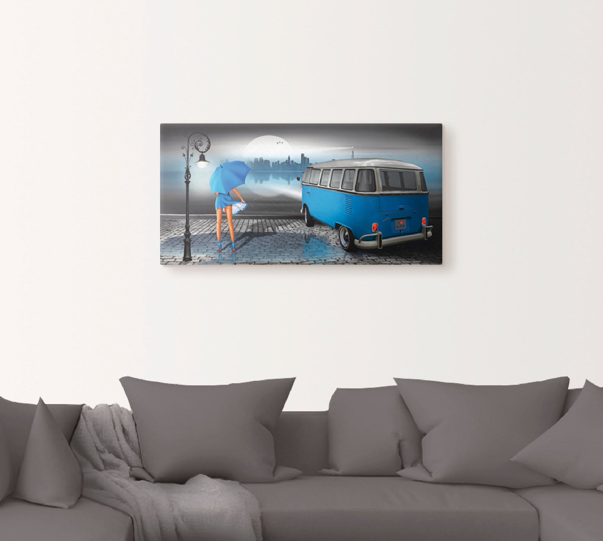 Artland Wandbild »Regennacht in Blau mit Bulli T1«, Auto, (1 St.), als Leinwandbild, Poster, Wandaufkleber in verschied. Größen