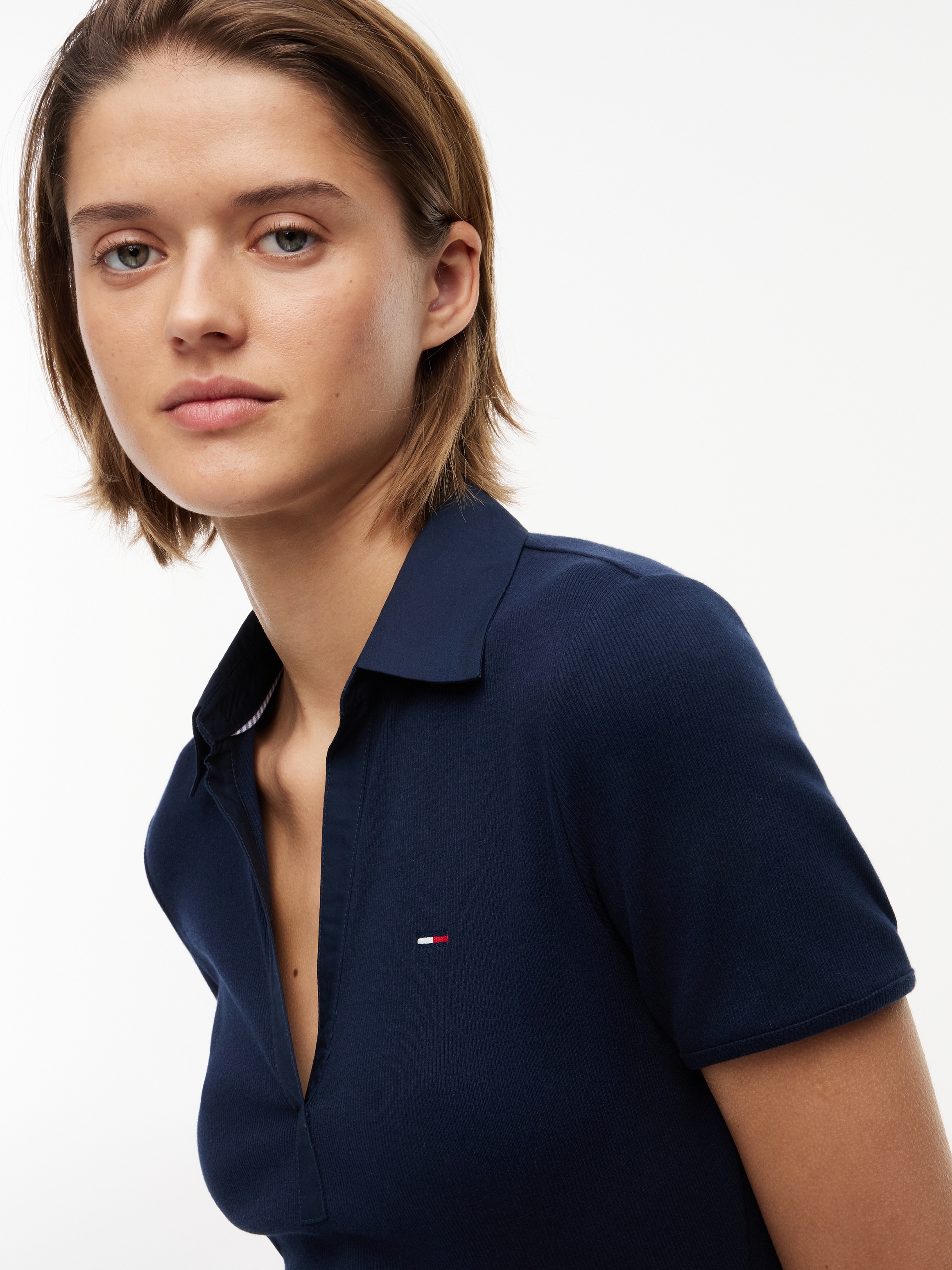 Tommy Jeans Polokleid »TJW RIB POPLIN POLO DRESS EXT« mit gerippter Struktur, Slim Fit in Mini-Länge
