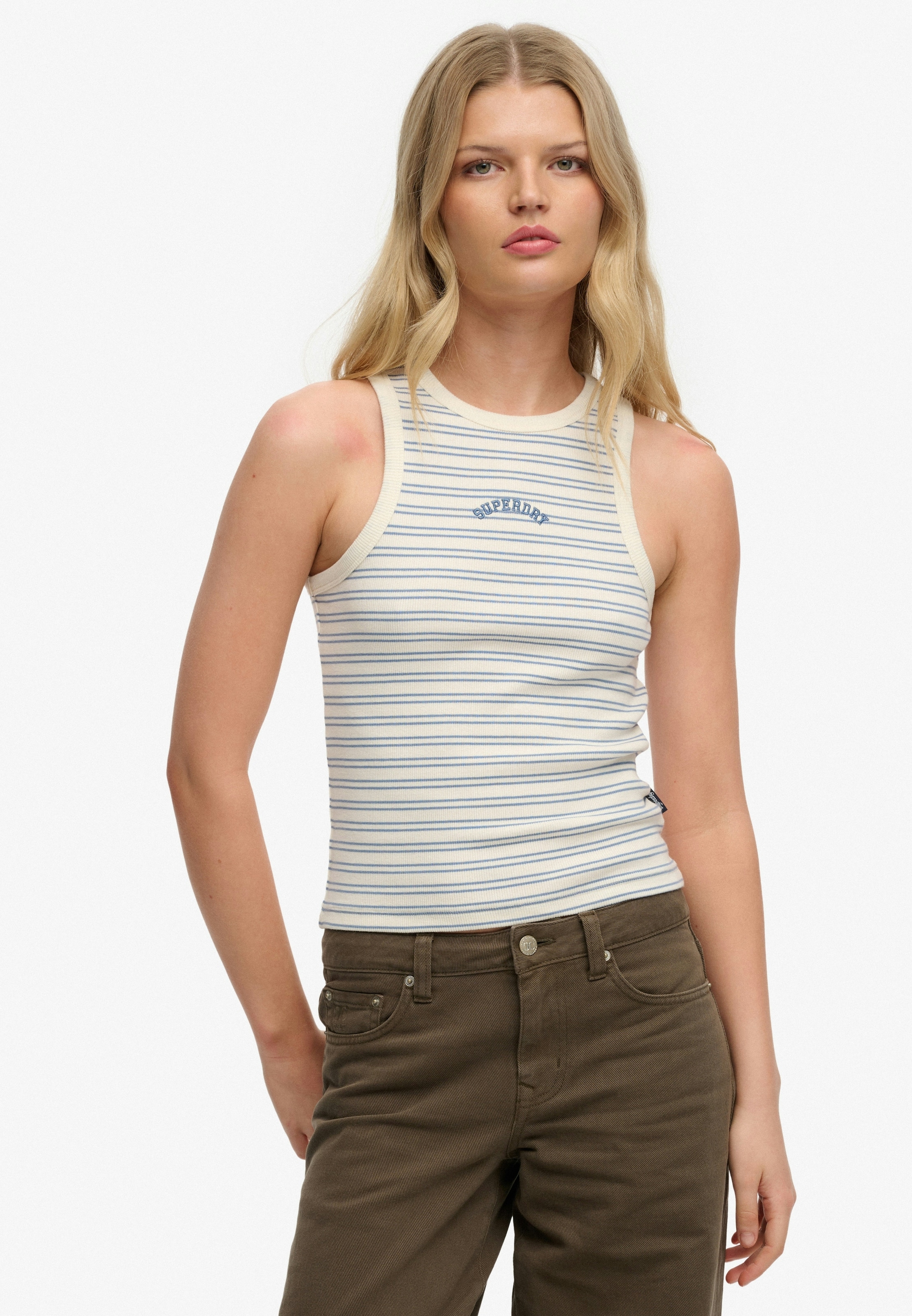 Superdry Tanktop "ESSENTIAL LOGO STR RACER VEST" aus Baumwollmischung, Regular Fit, mit elastischen Eigenschaften